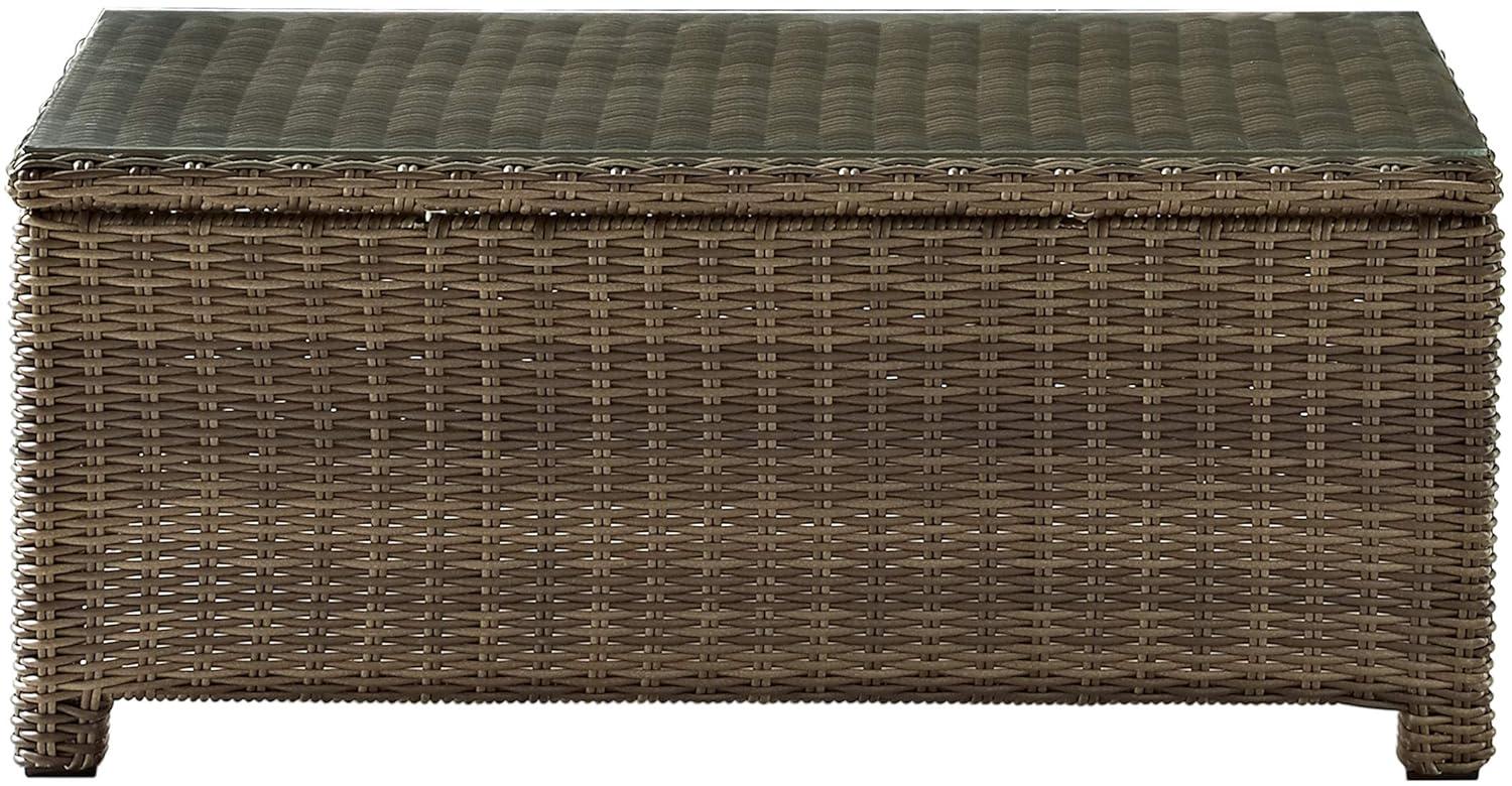 Bradenton Outdoor Wicker Coffee Table: Weathered Brown, Tempered Glass Top, UV-Resistant - Crosley