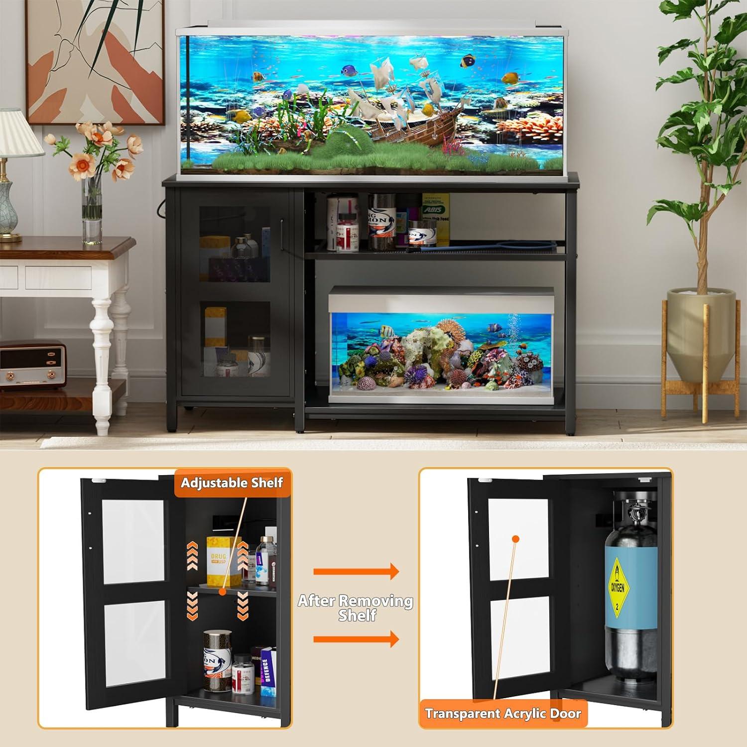 Tucker Murphy Pet™ Fish Tank Stand - 55-75 Gallon Wooden Aquarium Stand With Storage Cabinet For Fish Tank Accessories - 770 LBS Capacity, 51"X19.6"X35"H