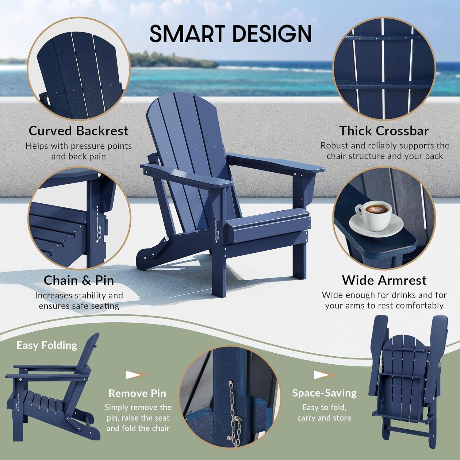 WestinTrends Malibu HDPE Outdoor Folding Poly Adirondack Chair (Set of 2), Navy Blue