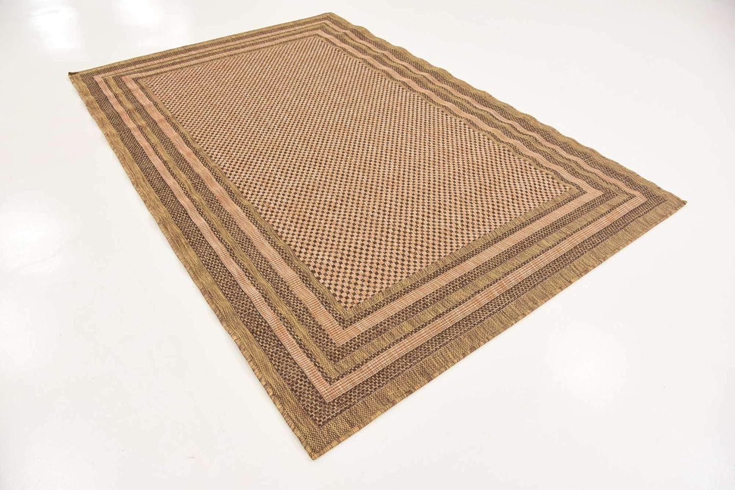 Unique Loom 5' 3 x 8' 0 Light Brown Outdoor Border Multi Border Area Rug