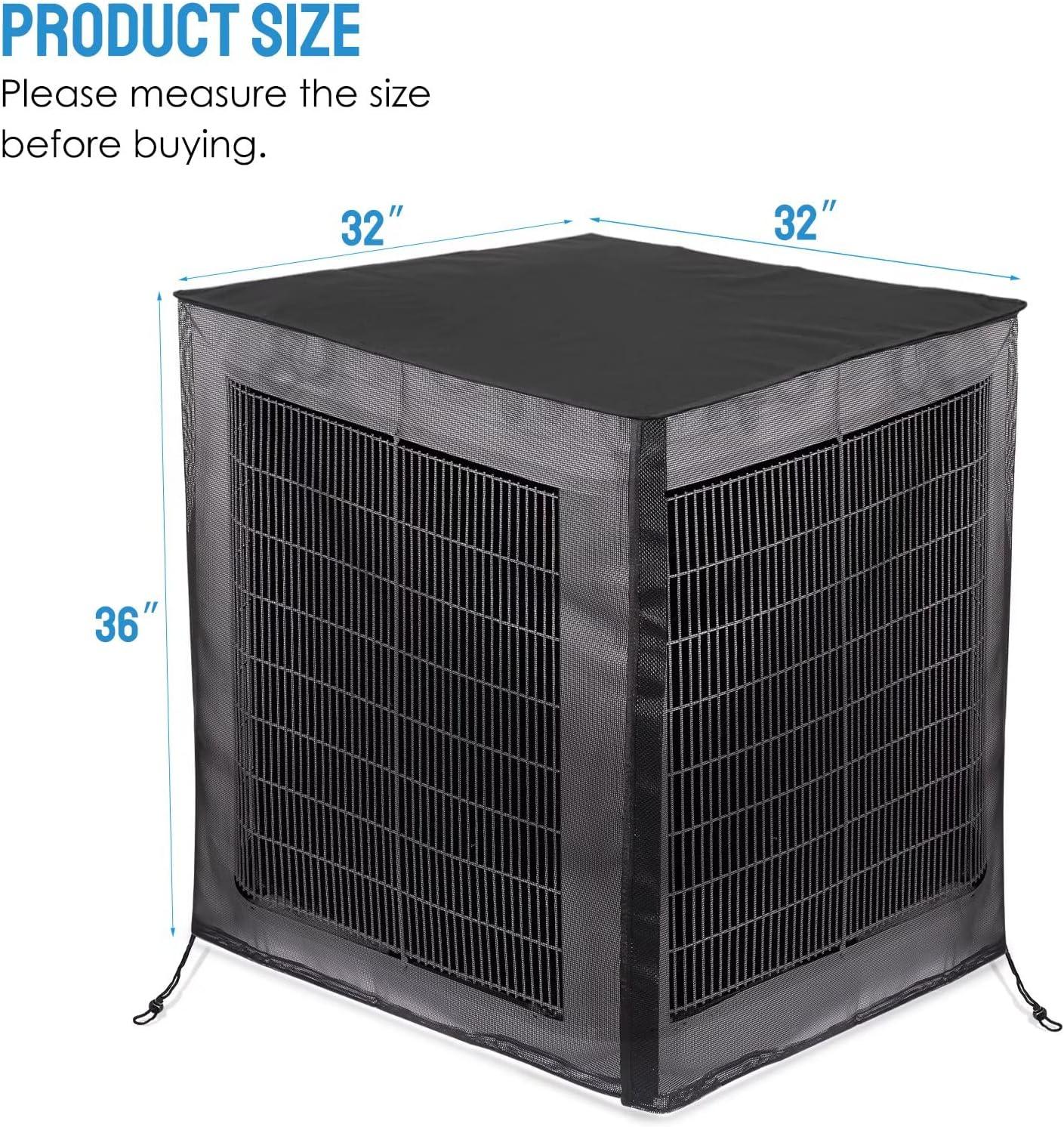 Air Conditioner Cover for Outside Units, 32'' x 32'' x 36" Full Mesh with 600D Detachable Waterproof Top, All Seasons Outdoor Central AC Protector Against Leaves, Weeds, Cottonwood and Debris