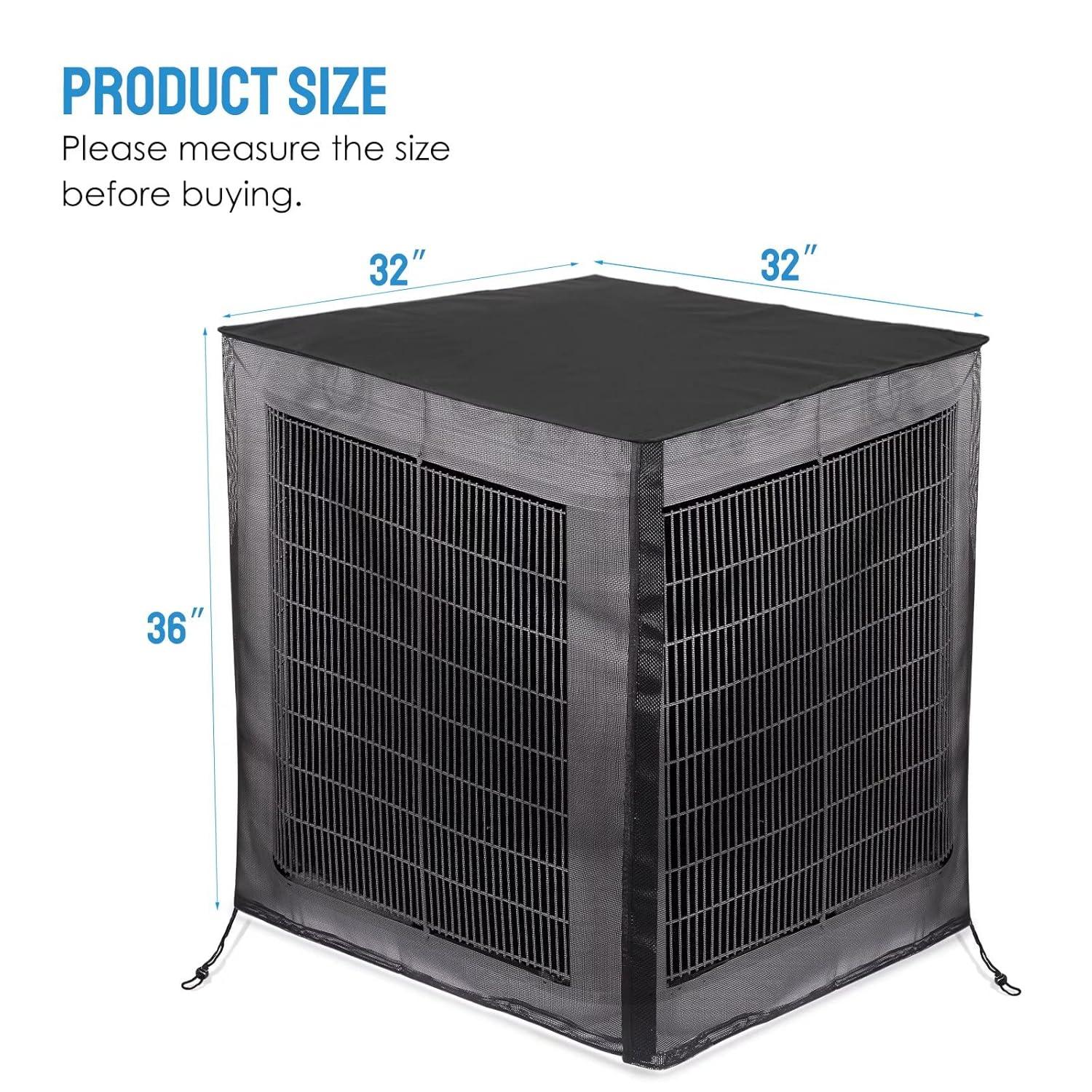 Air Conditioner Cover for Outside Units, 32'' x 32'' x 36" Full Mesh with 600D Detachable Waterproof Top, All Seasons Outdoor Central AC Protector Against Leaves, Weeds, Cottonwood and Debris