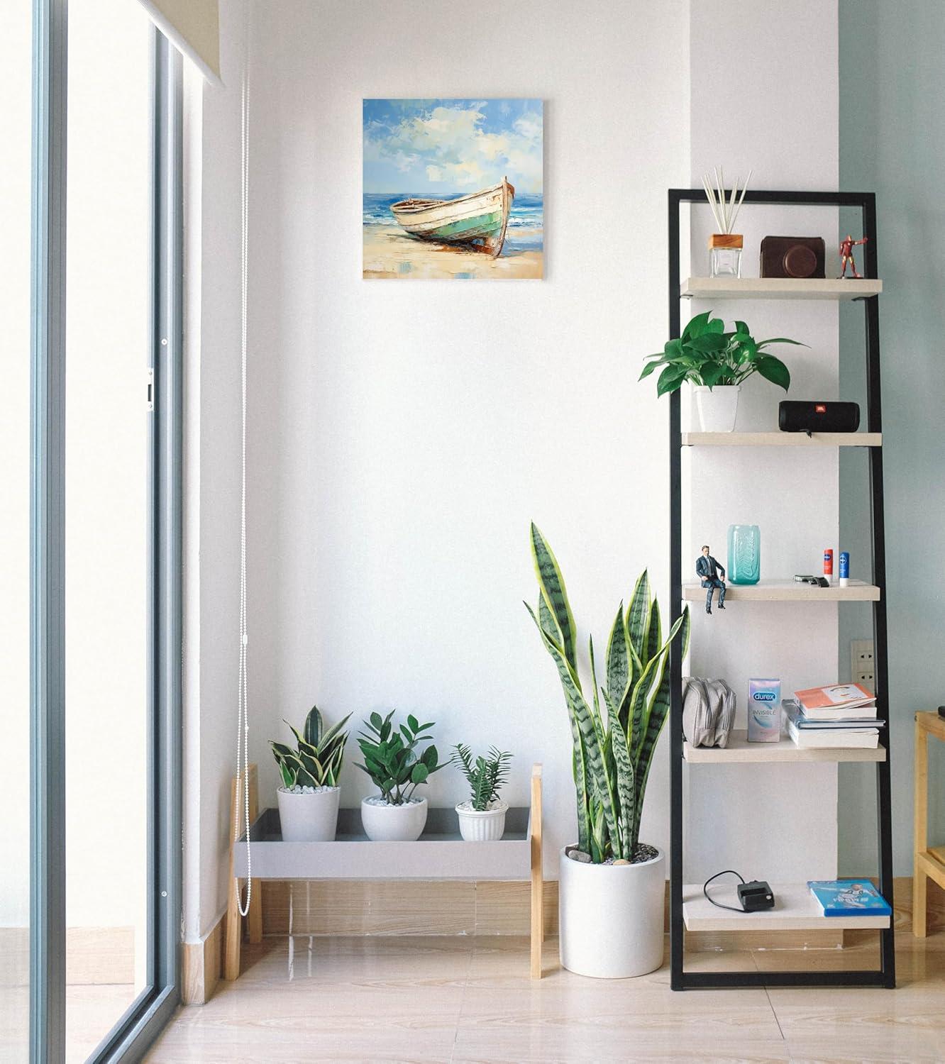 Yatehui Rustic Boat Canvas Wall Art Beach Picture Coastal Wall Decor Prints for Bathroom Bedroom Farmhouse