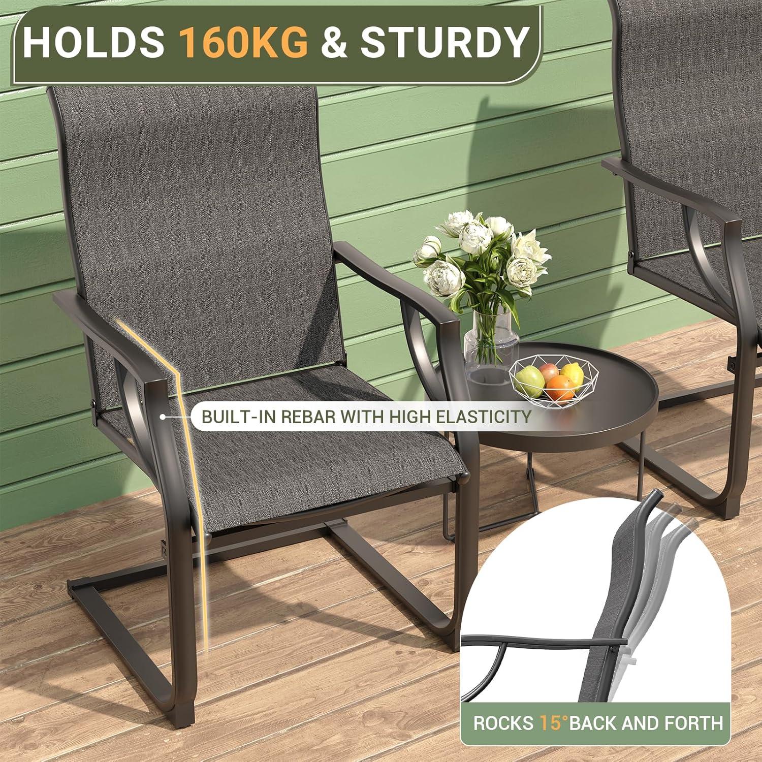 ELPOSUN 3 Piece Patio Conversation Bistro Set Outdoor Furniture Set, Porch Balcony Furniture Set,Wicker Chairs and Coffee Table Set for Patio Balcony Backyard Apartment, Grey