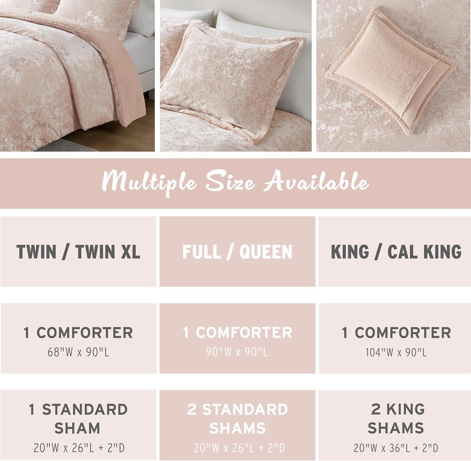Intelligent Design Queen Comforter Set, Reversible Velvet Comforter Set, Soft & Warm Sherpa Reverse, Winter Fluffy Comforter Bed Set with 2 Shams, Mira, Full/Queen Blush 3 Piece