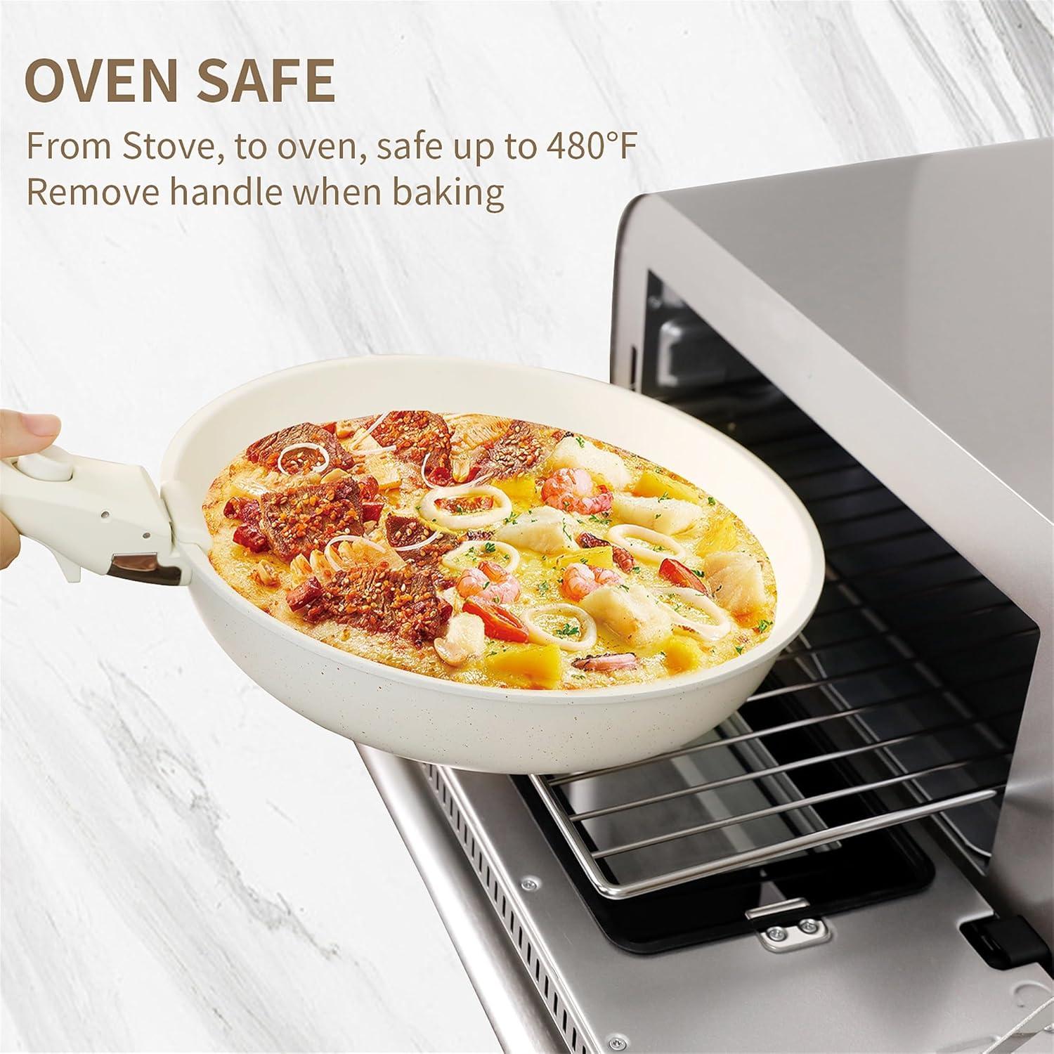 YASHE 13-Pieces Pots and Pans Set Non Stick, Ceramic Kitchen Cookware Set, Detachable Dandle Pots and Pans with Pan Protectors