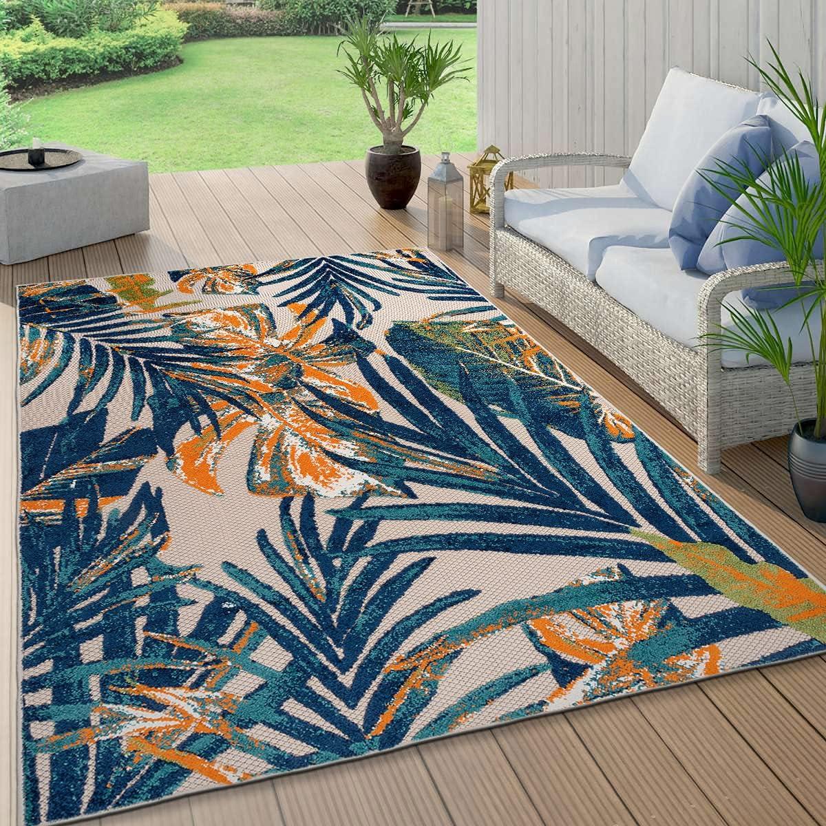 Rugshop Tropical Floral Leaves Indoor/Outdoor Area Rug Durable Polypropylene, Non-Shedding, Easy to Clean, Perfect for Patio, Backyard, Deck and Outdoor Lounge, High Traffic Areas, 3'3" x 5'