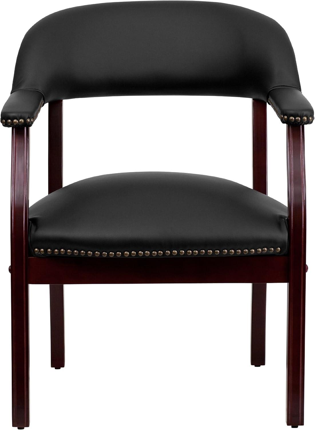 Elegant Black LeatherSoft Conference Chair with Brass Nail Accents