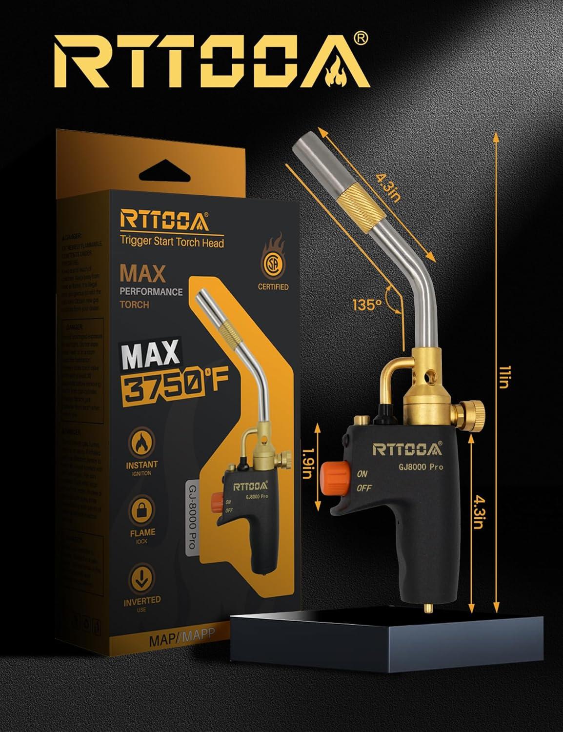 High Intensity Propane Torch Head Adjustable, GJ-8000pro Trigger Start Map/Mapp Gas Torch Kit with Self Ignition,Pencil Flame Welding Torch Fuel by MAPP, MAP/PRO（CSA Certified)