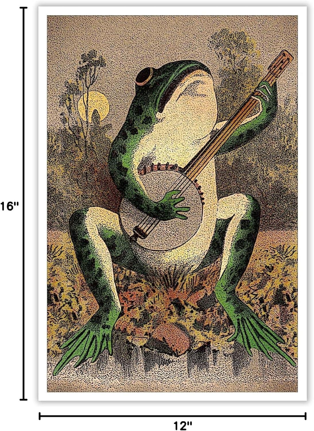 JEUXUS Vintage Banjo Frog Art Poster Canvas Painting Creativity Poster and Print Wall Art Picture for Living Room Home Decoration