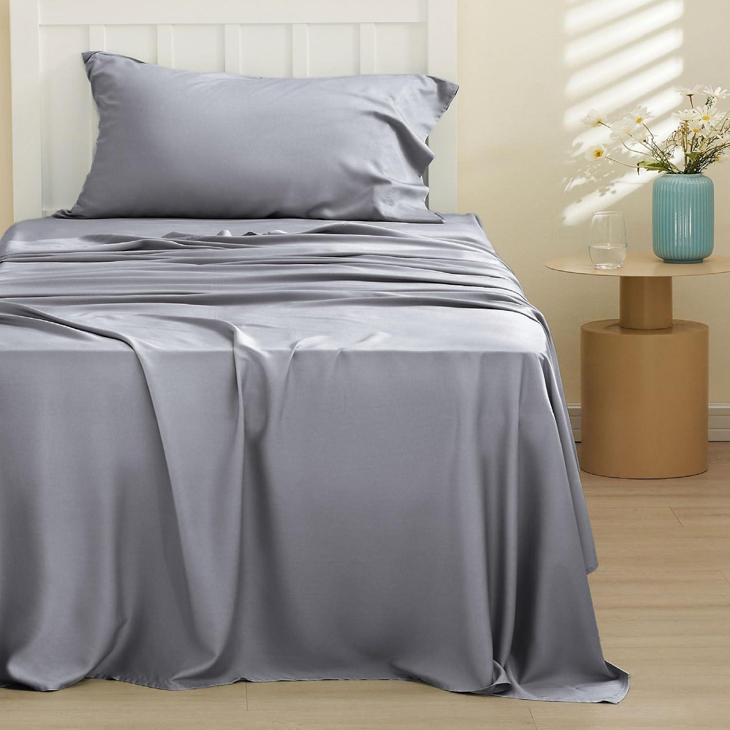 Rayon Derived from Bamboo Sheet Set 3 Pcs Solid Twin Dark Grey - Bedsure
