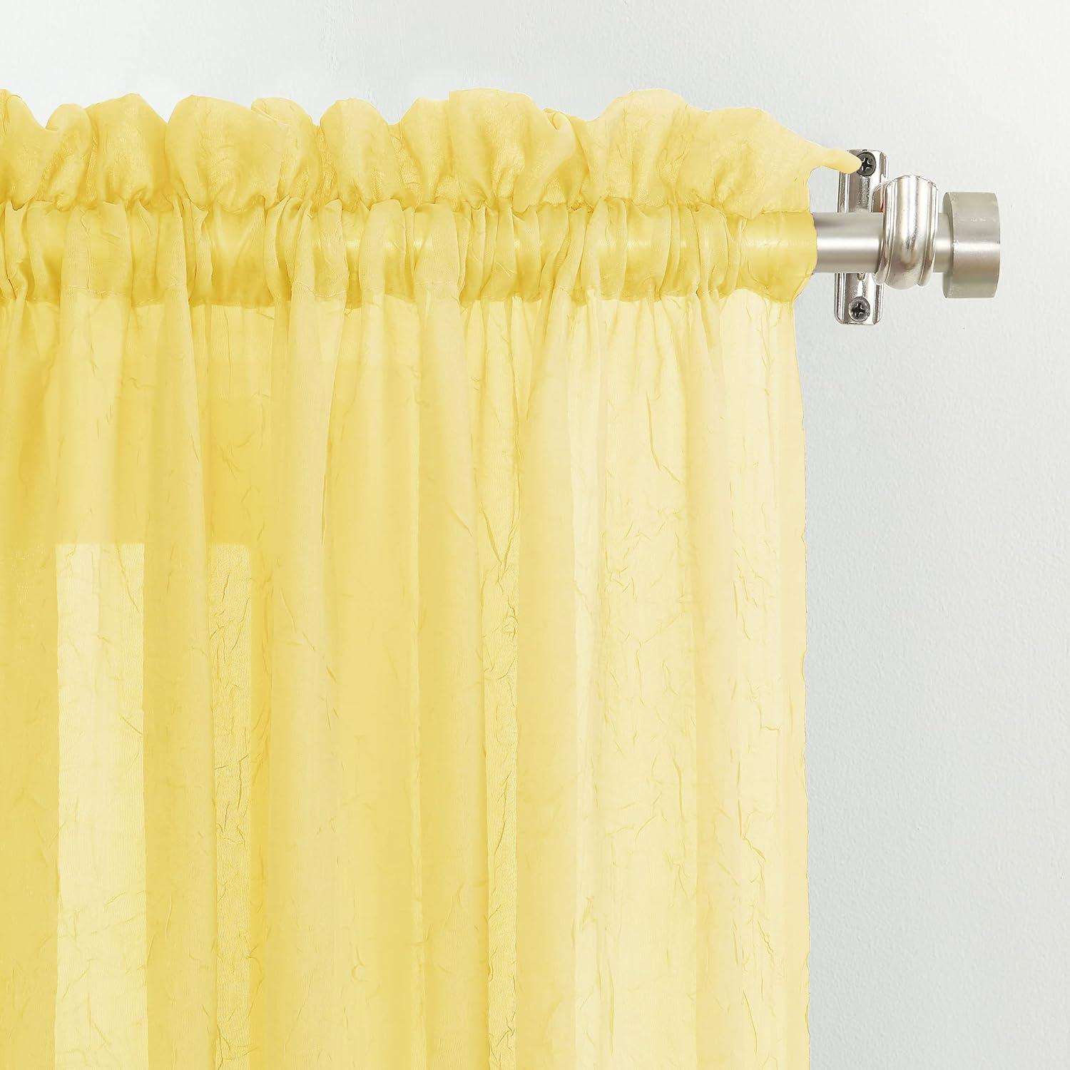 24"x51" Erica Crushed Sheer Voile Beaded Ascot Curtain Valance Yellow - No. 918