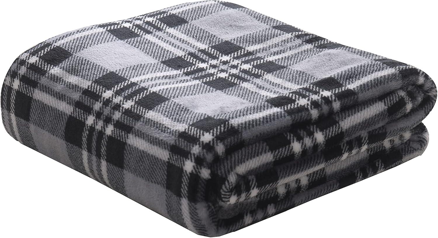 Velvet Touch Ultra Plush Christmas Holiday Printed Fleece Throw/Blanket-50 x 60inch, (Gray Plaid)