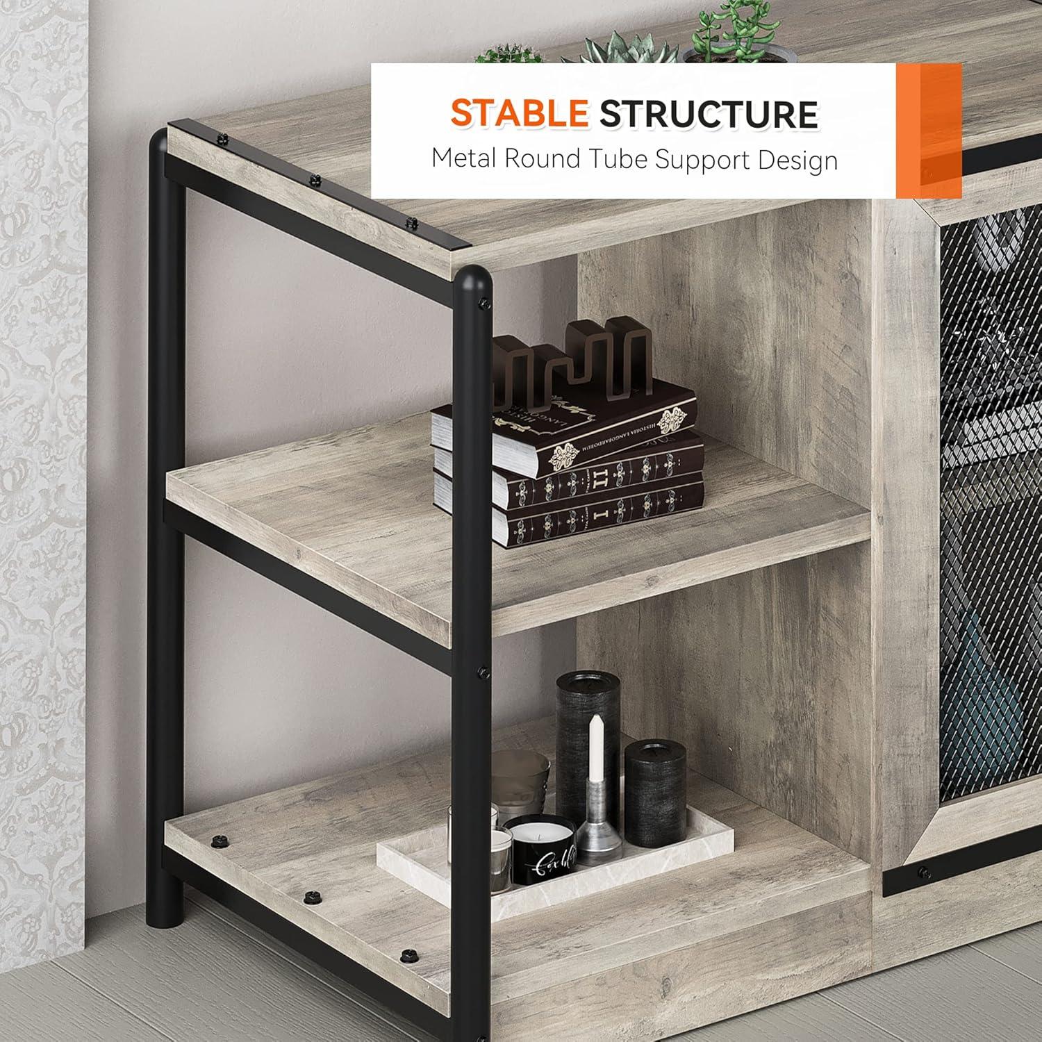 TV Stand Farmhouse Entertainment Center with Double Mesh Door Industrial TV Console Table with Storage Shelves for Televisions up to 65 inch