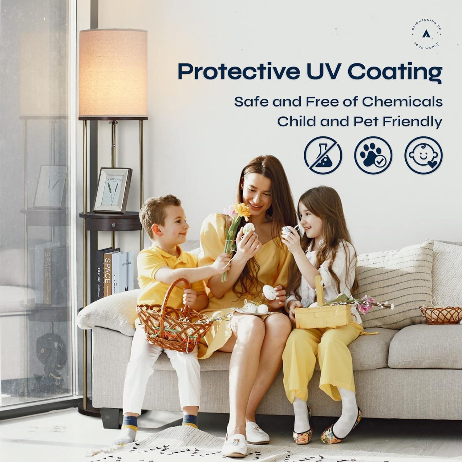 ATAMIN Aria Drawer Edition Floor Lamp with Shelves and Drawer, Modern Floor Lamp for Bedroom and Living Room, 63", Brown