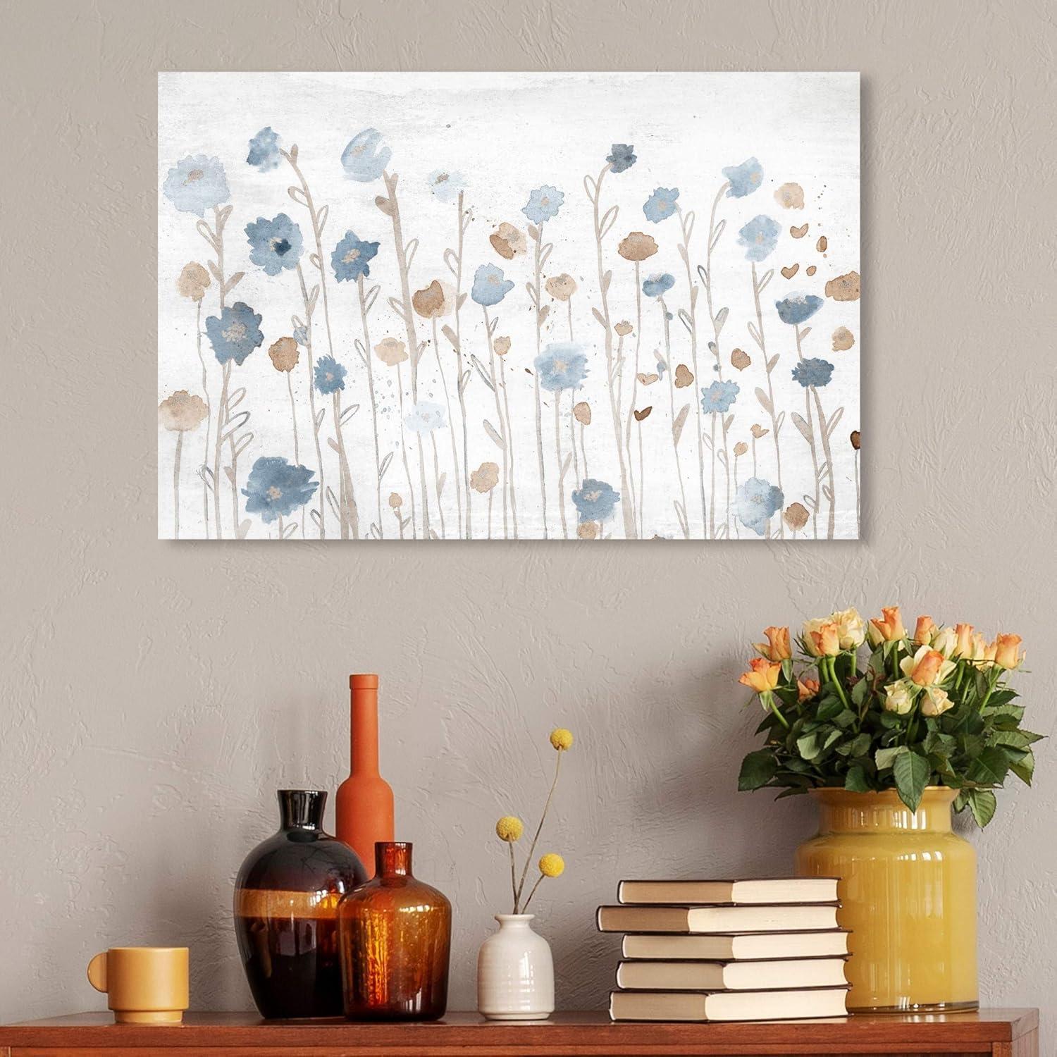 Wynwood Studio 'Beautiful Growth Light Blue' Floral and Botanical Wall Art Canvas Print - Blue, Brown, 30" x 20"