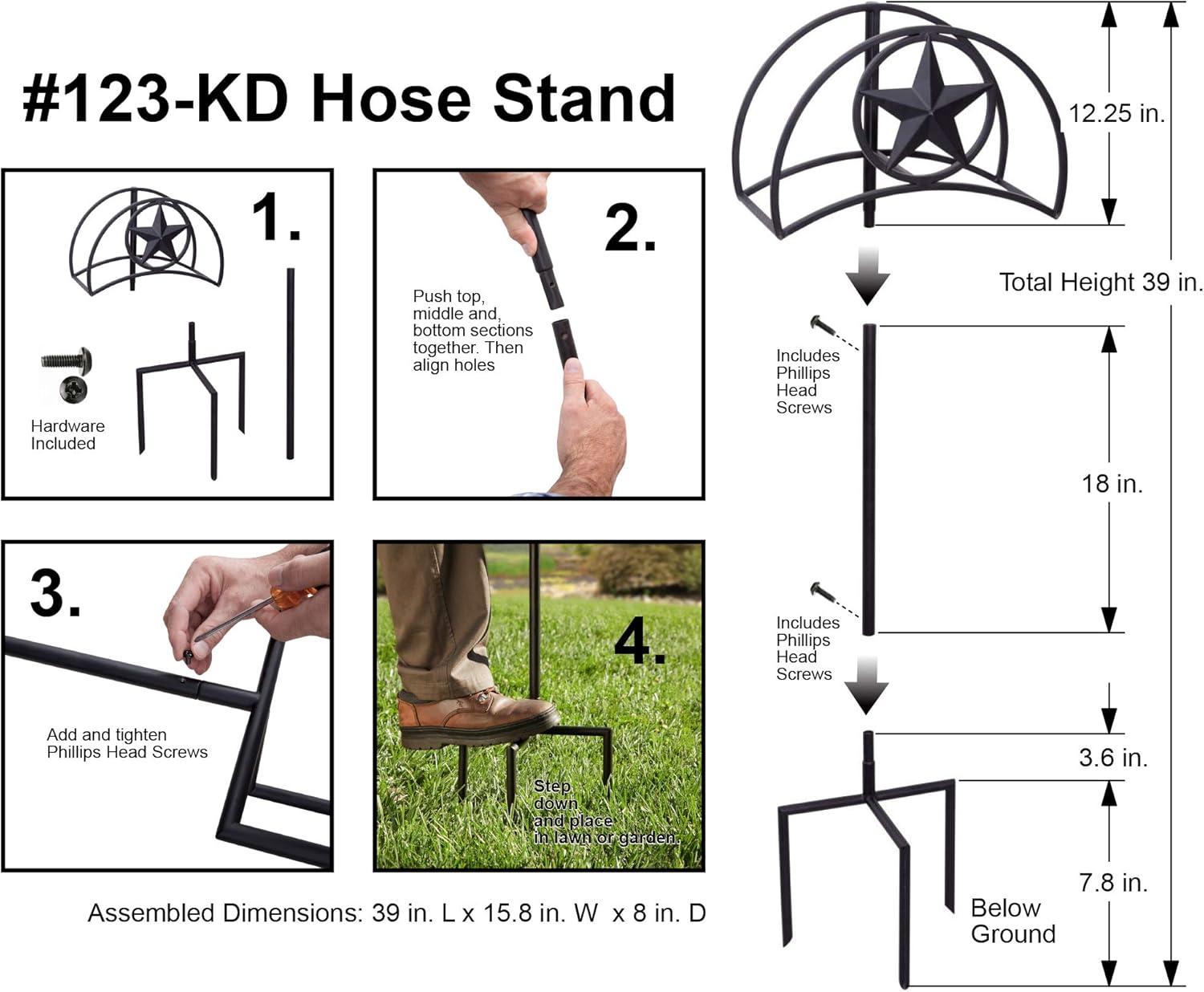 Black Steel Decorative Garden Hose Stand with Star Design