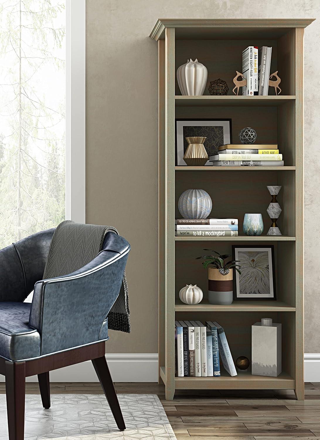 Distressed Grey Pine Adjustable 5-Shelf Bookcase