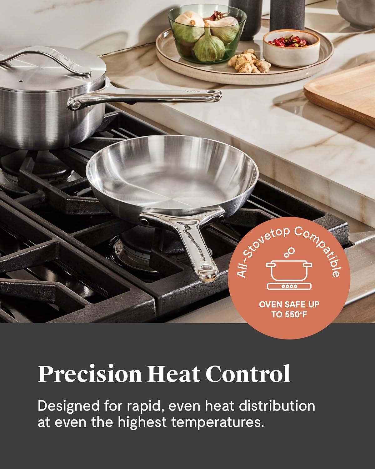 Caraway Home 4pc Stainless Steel Mini Fry Pan and Mini Sauce Pan Set: Non-Toxic Cookware, Induction Compatible