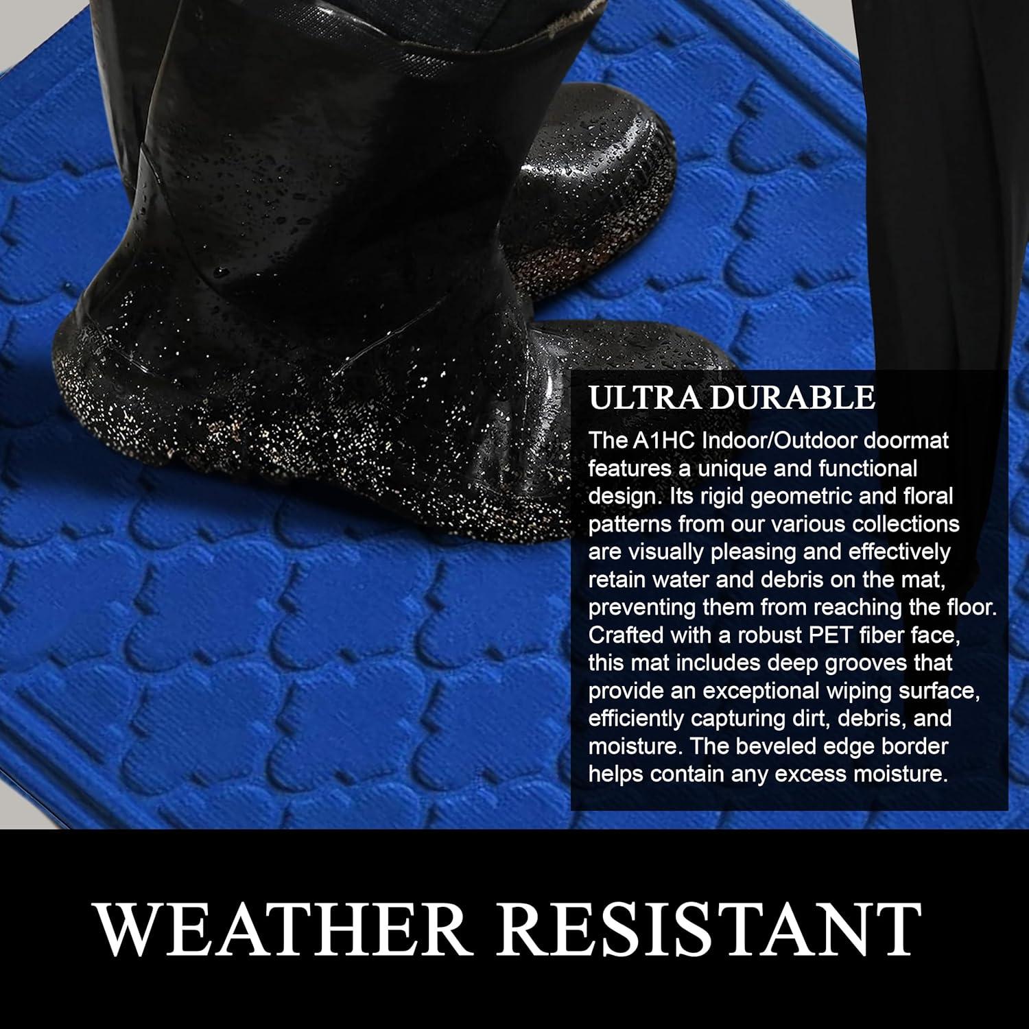 A1HC Indoor Outdoor Mat, Front and Back Entrance Welcome Mats, Large Front Door Patio Mats 24x36 Inches, Non-Slip Easy Clean Entrance Washable Large Size Doormats, Blue