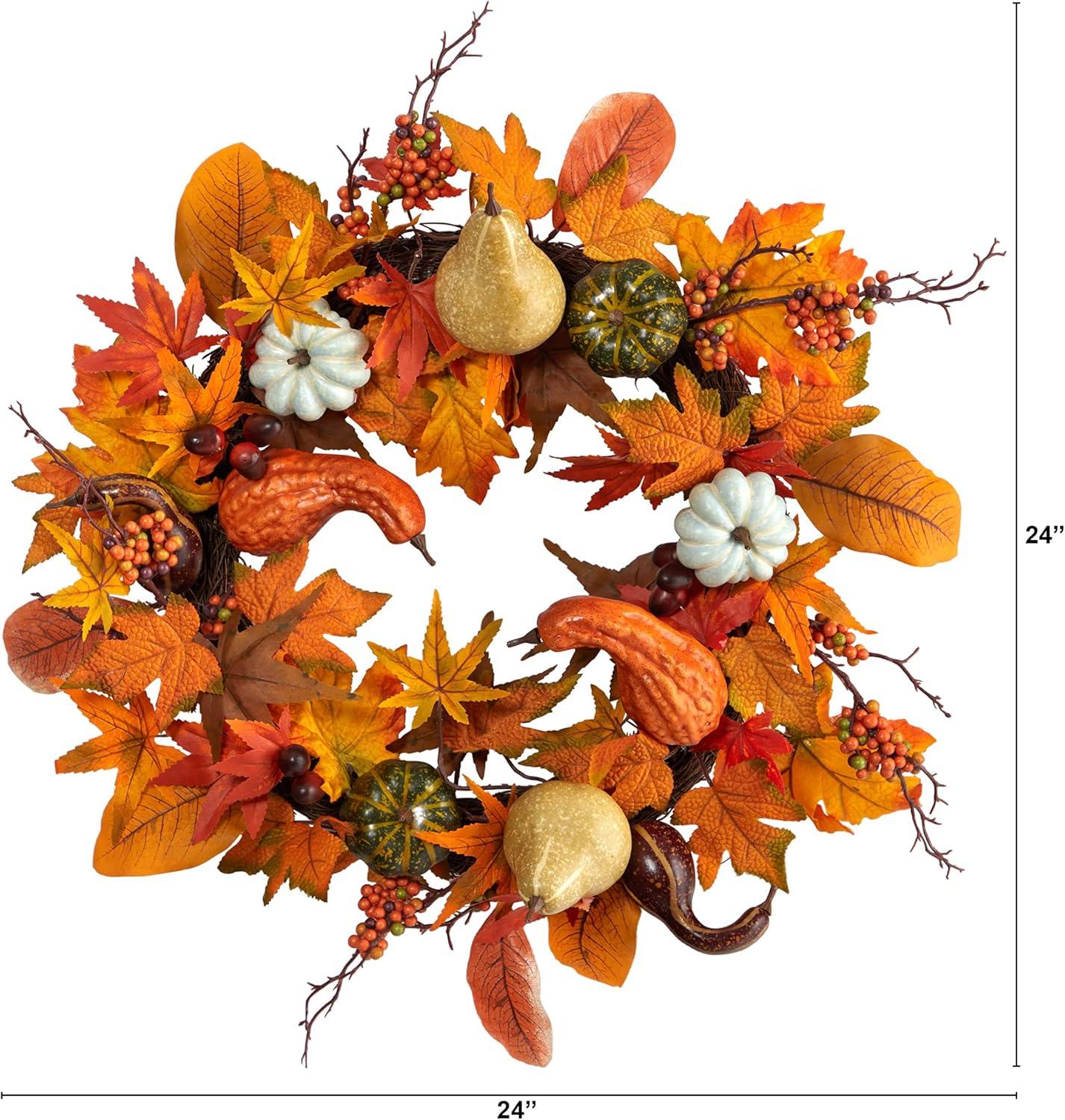 Nearly Natural 24-in Autumn Pumpkin, Gourd and Berries in Assorted Colors Artificial Fall Wreath