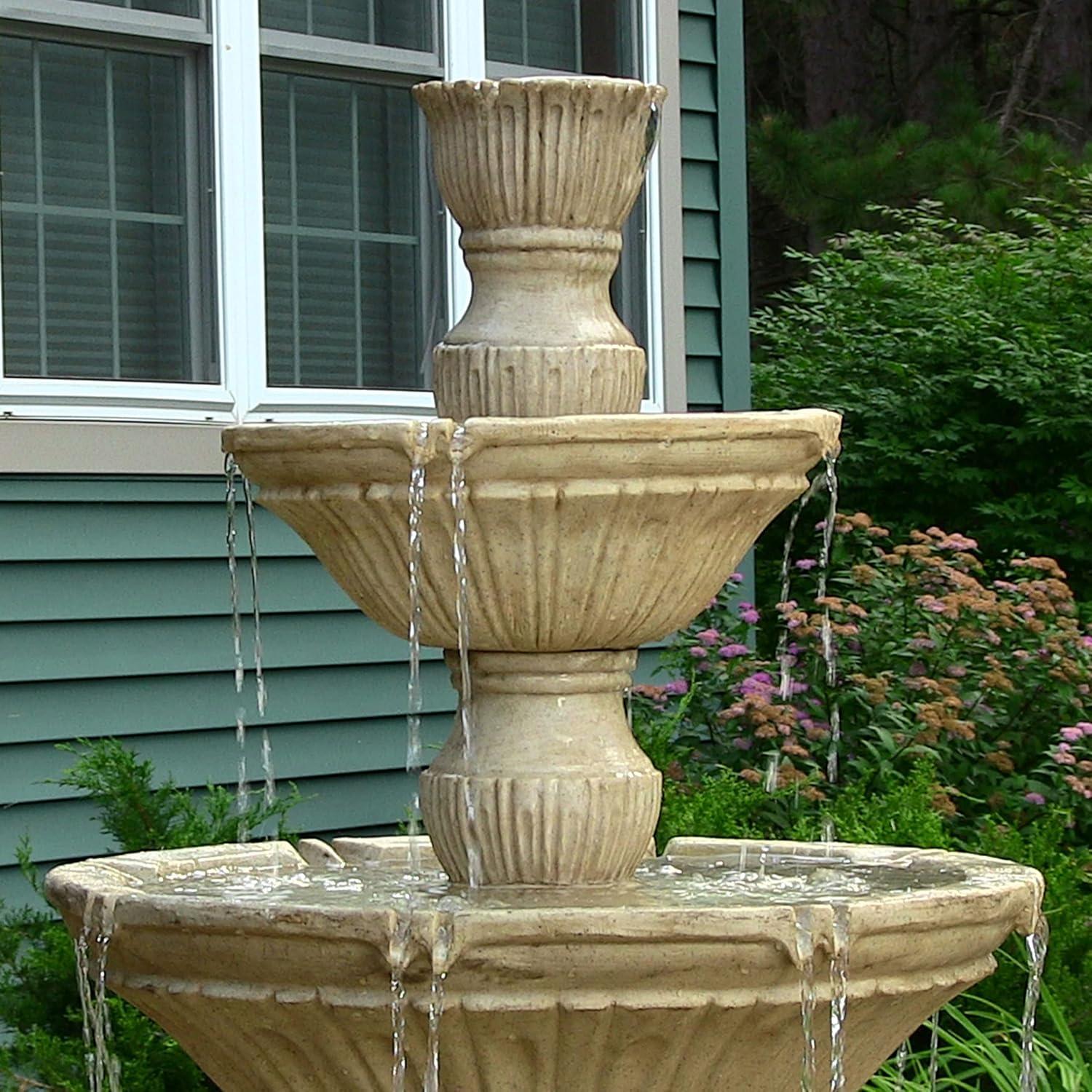 Sunnydaze 55"H Electric Polystone Classic Style 3-Tier Designer Outdoor Water Fountain, White Finish
