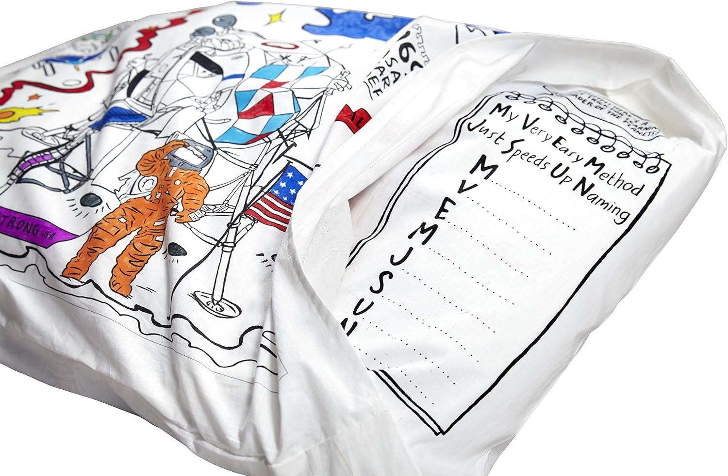 eatsleepdoodle Coloring Cotton Pillowcase with washable markers - Space Explorer Color in Activity Craft Kit Age 3+