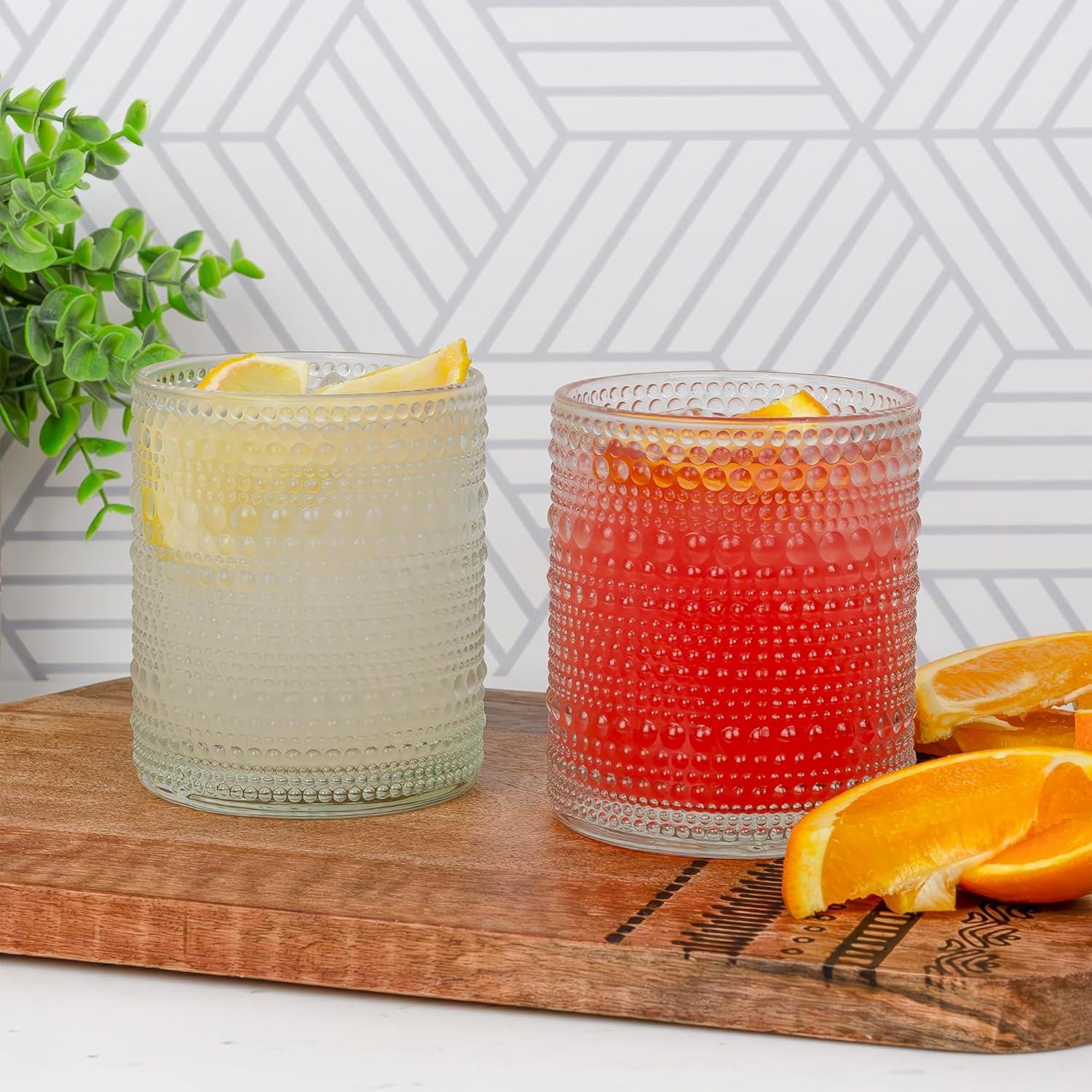 Darware Hobnail 12oz Drinking Glasses, 6pk, Old-Fashioned Style Beverage Tumblers for Tabletop, Bar Use or as Candle Jars