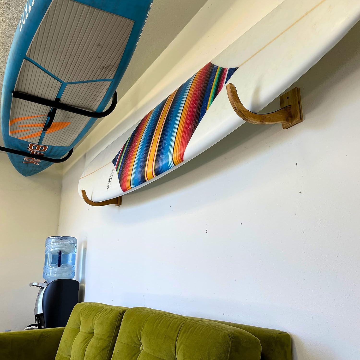 Bamboo Wall-Mounted Surfboard Display Rack