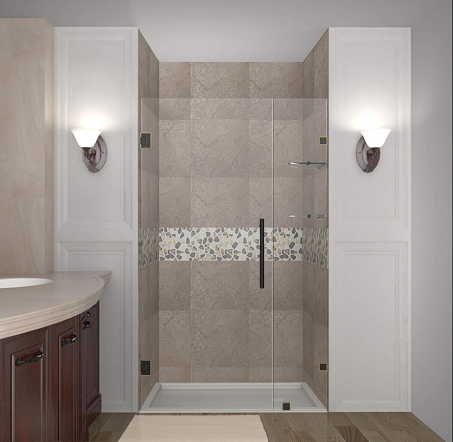 Nautis 41 x 72 in. Completely Frameless Hinged Shower Door with Glass Shelves in Stainless Steel