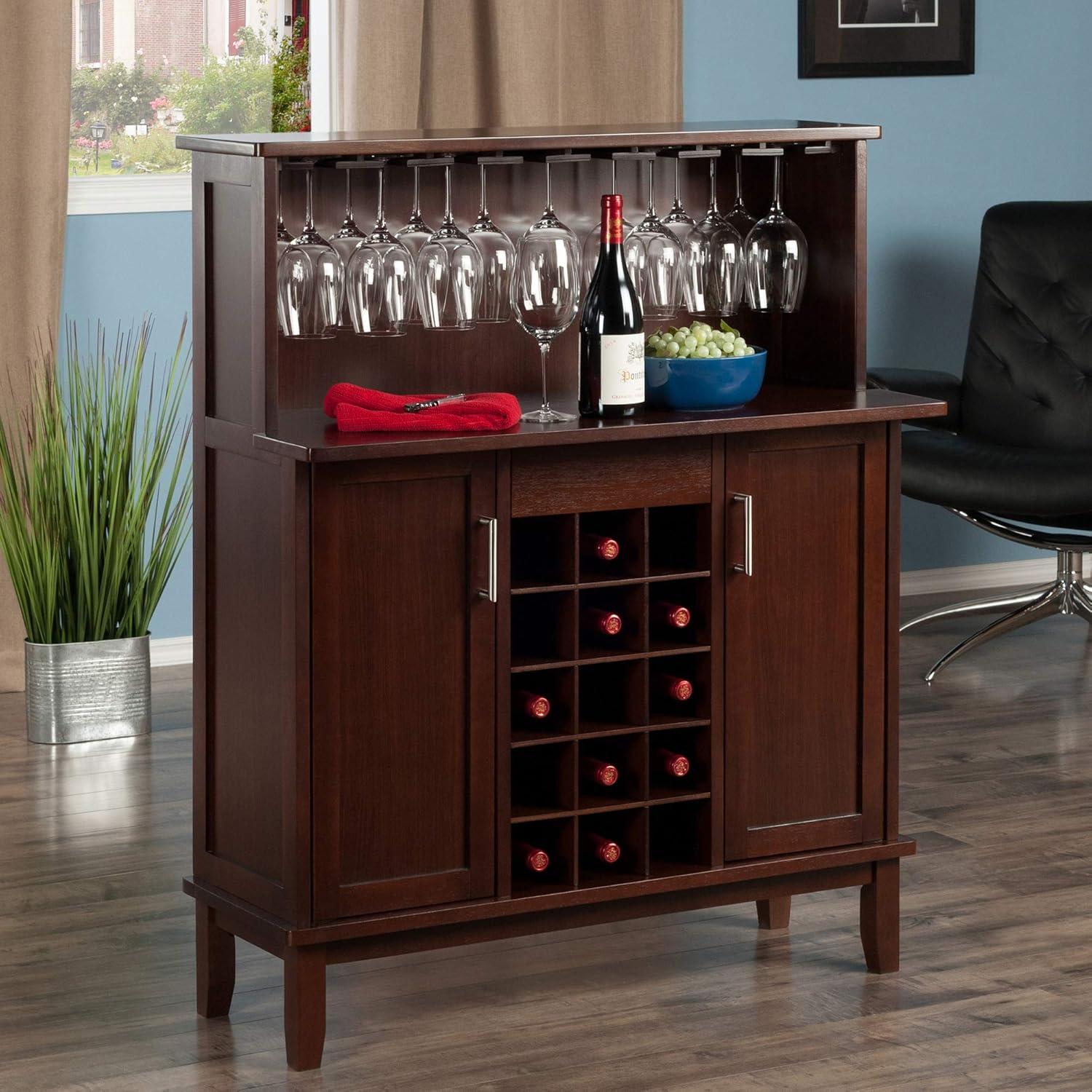 Winsome Cappuccino Wood Wine Bar with Storage and Stemware Rack