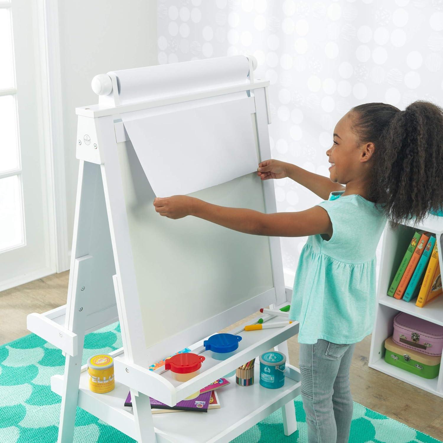 Deluxe Wooden Easel with Chalkboard and Dry Erase Surfaces, Paper Roll and Paint Cups