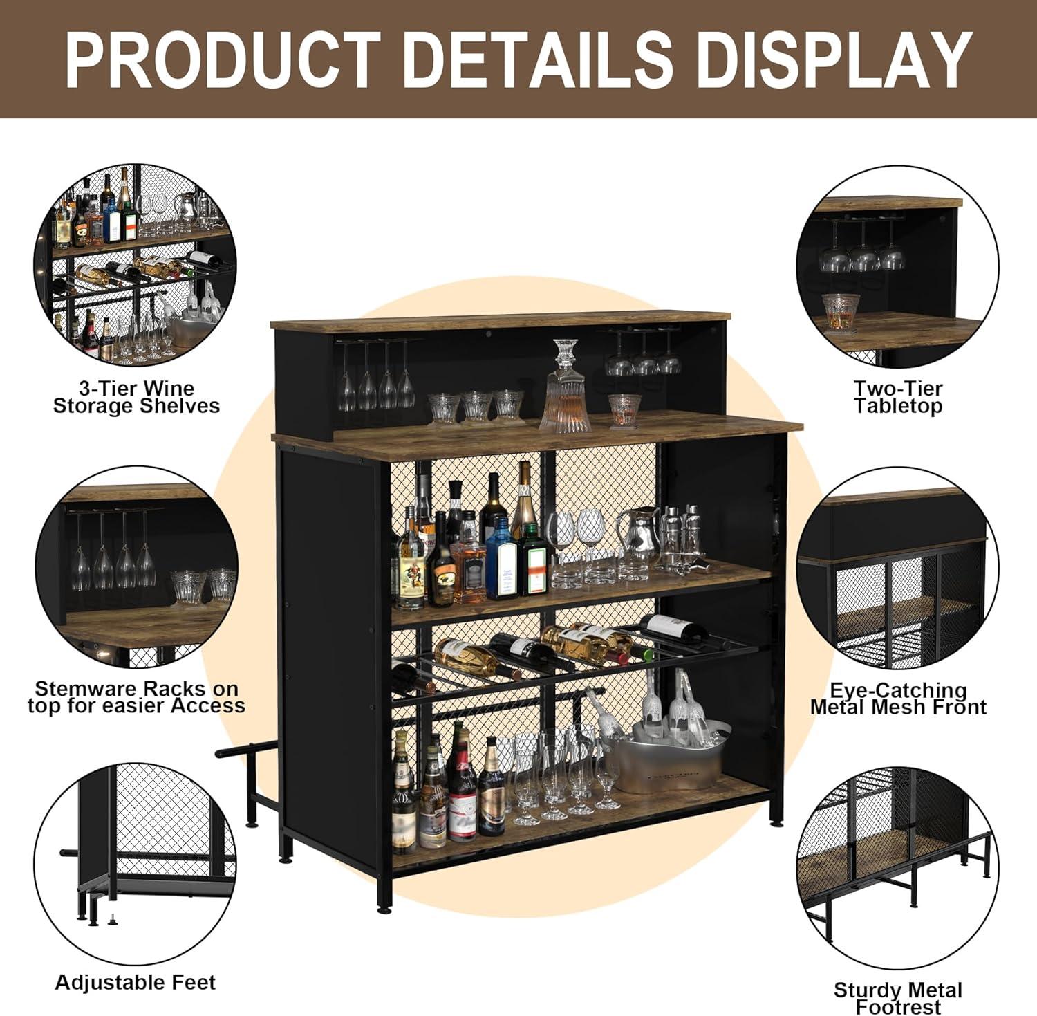 GDLF Home Bar Unit Mini Bar Liquor Bar Table with Storage and Footrest