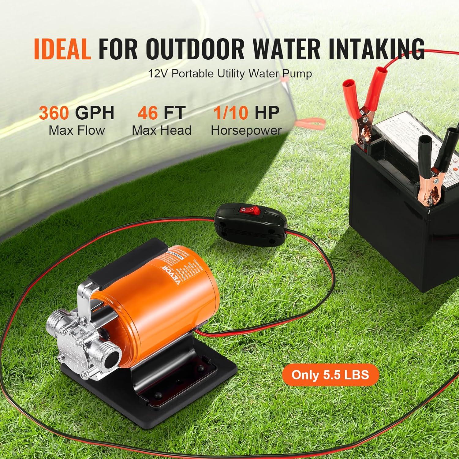 Portable Orange 12V Battery Powered Water Transfer Pump