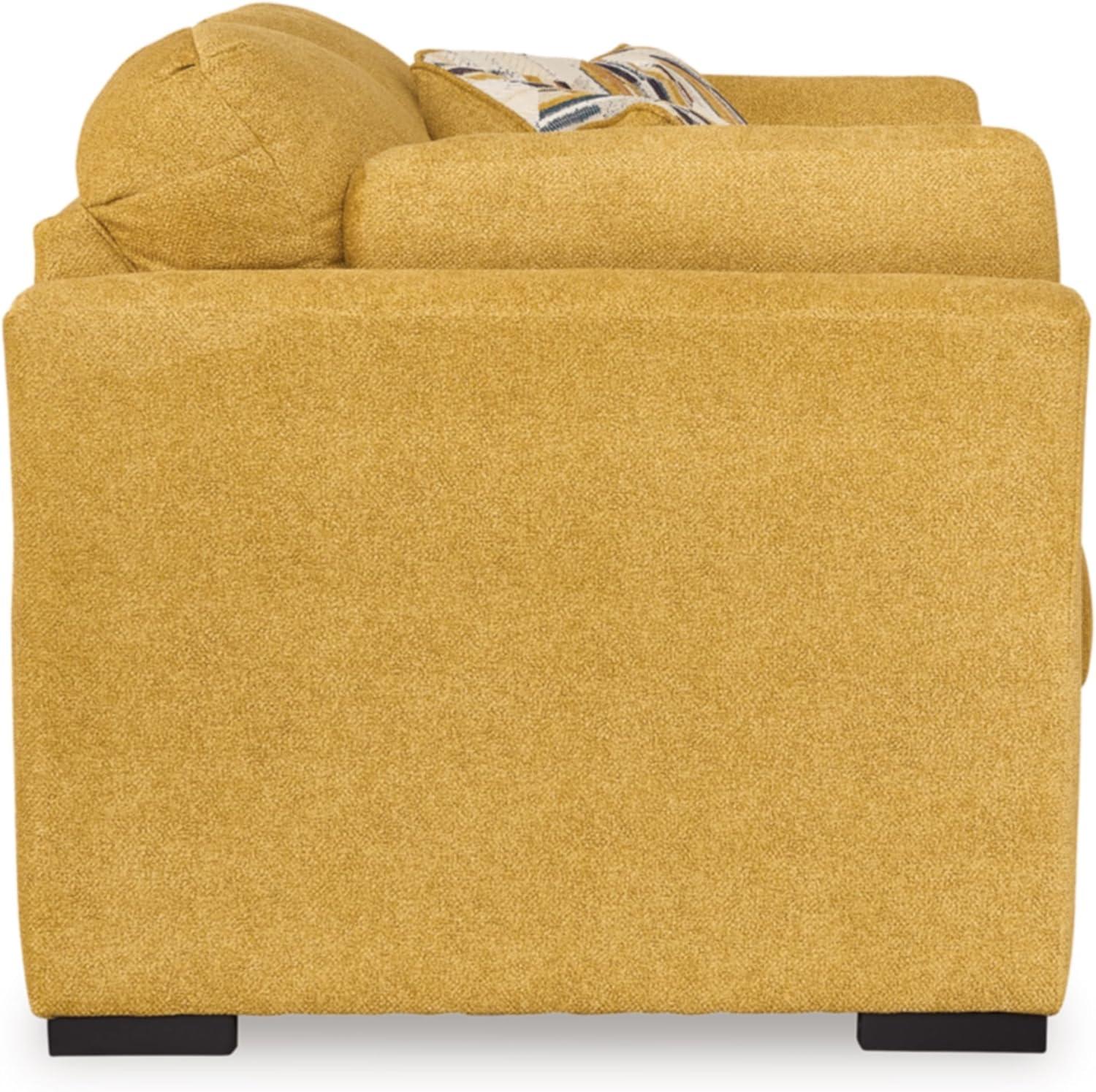 Sunflower Yellow Velvet Stationary Loveseat with Pillow Back