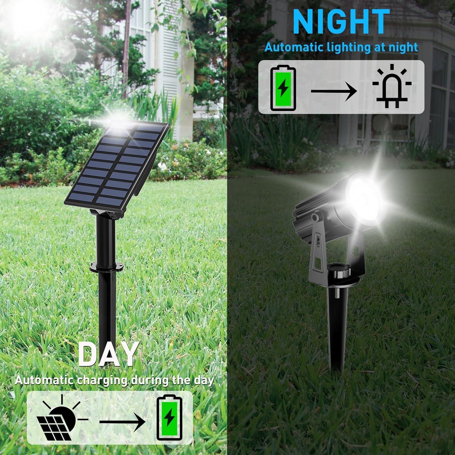 T-SUN LED Landscape Solar Spotlights, Waterproof Outdoor Solar Lights Auto ON/Off Solar Wall Lights for Garden, Driveway, Pathway, Pool Area(Warm White)