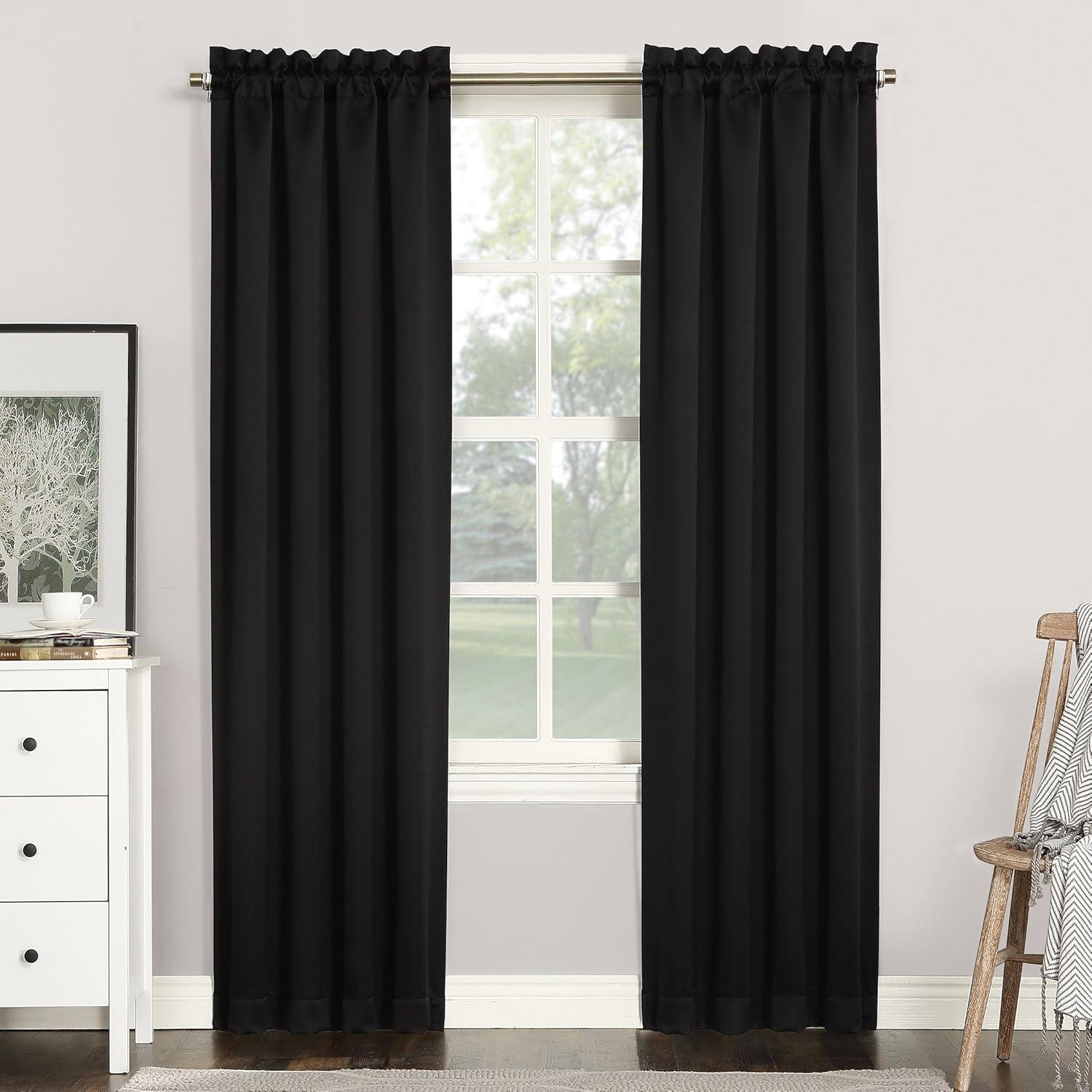 40"x63" Sun Zero Blackout Kenneth Energy Saving Rod Pocket Curtain Panel Black: Noise Reduction, Energy Efficient