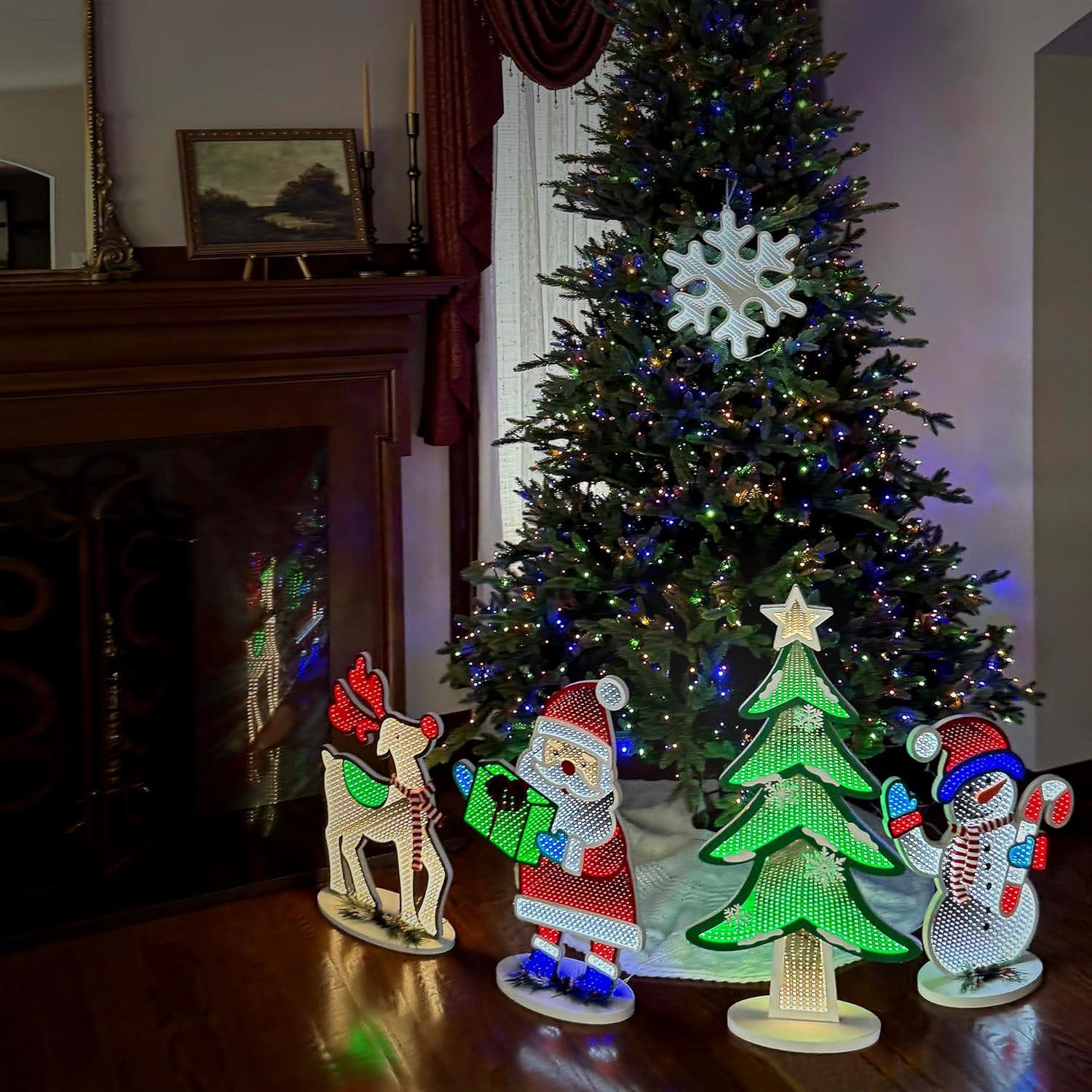Elumina Decor Santa Infinity Mirror Light with Stand - LED Christmas Decoration - USB-Powered - Santa Claus 3D LED Infinity Light - Indoor Seasonal Holiday Decor for Windows or Tables - 16" x 24"