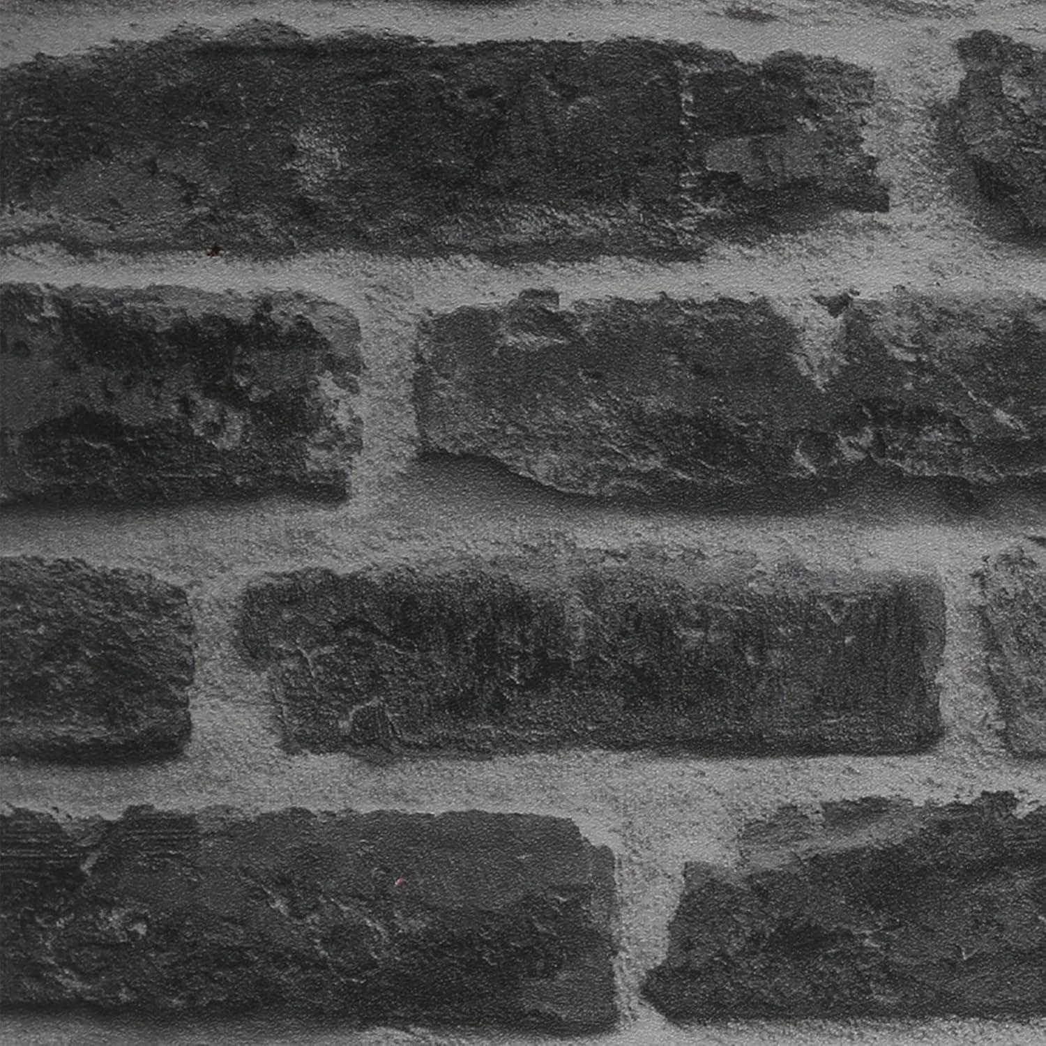 Charcoal Gray Vinyl Brick Peel and Stick Wallpaper