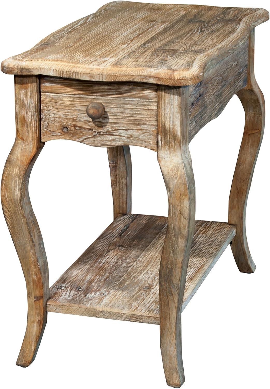 Rustic Driftwood Reclaimed Wood Chairside Table with Storage