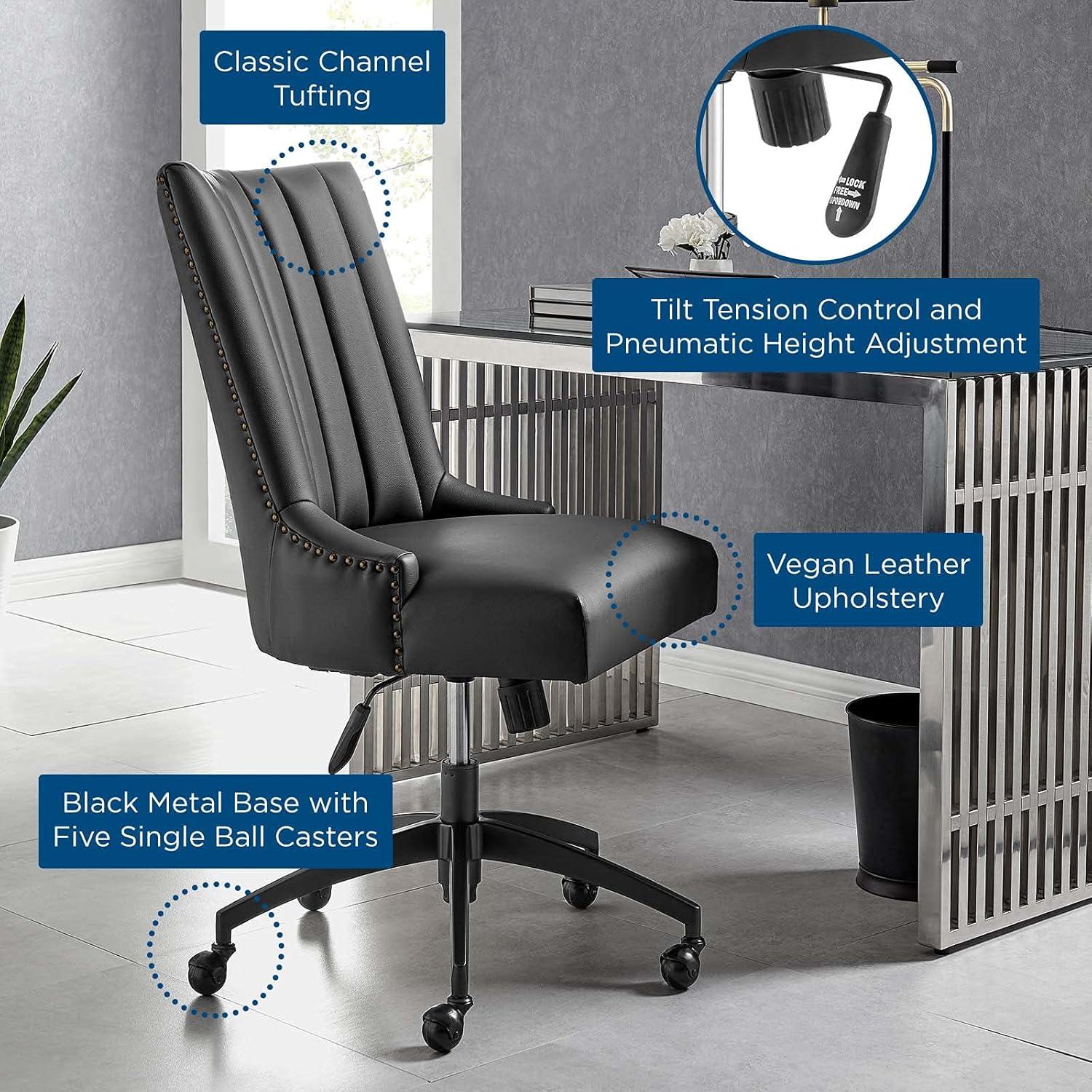 Modway Empower Channel Tufted Vegan Leather Office Chair Black: Metal Frame, Adjustable Height, Modern Style