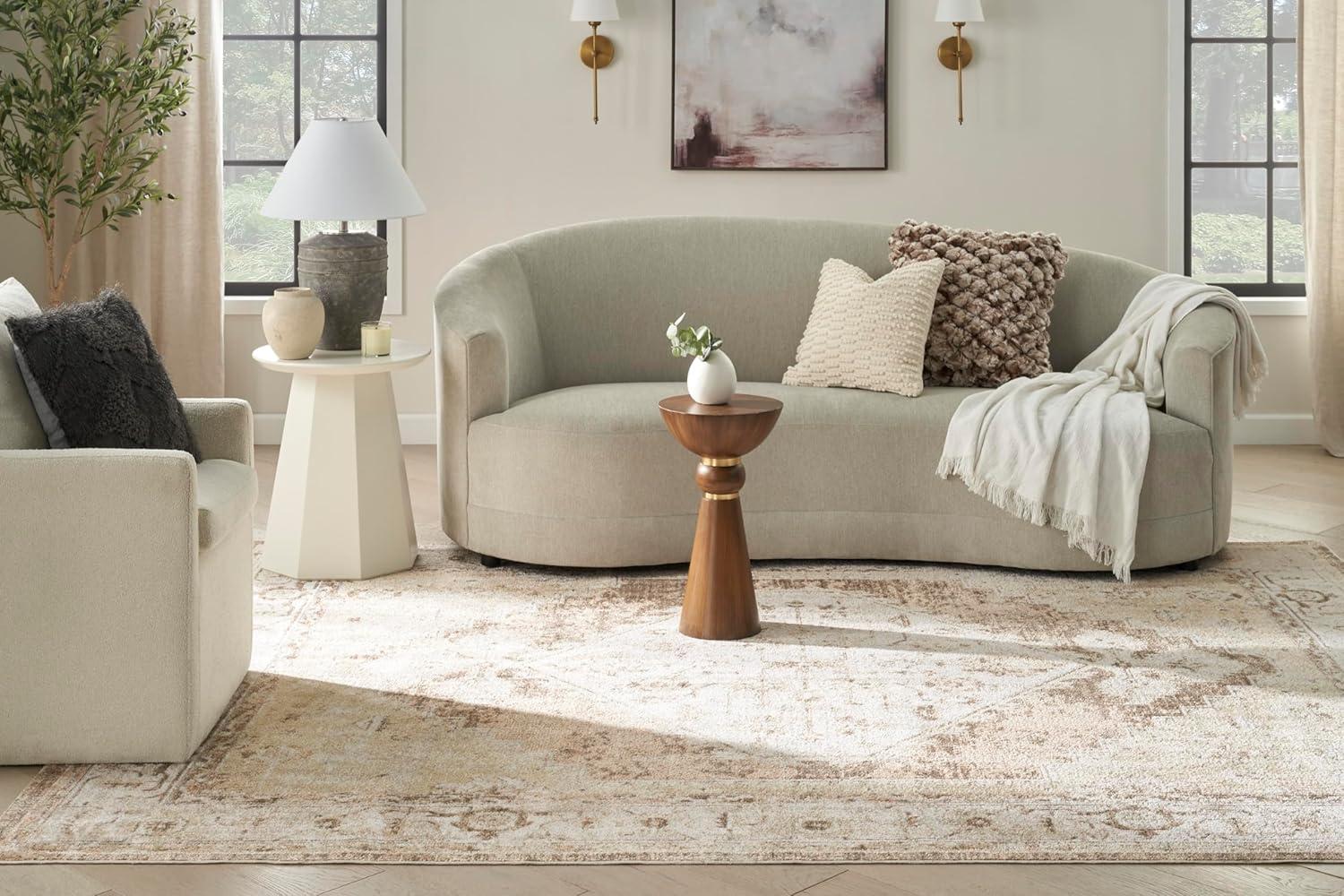Haydel Oriental Machine Washable Power Loom Polyester Area Rug in Beige