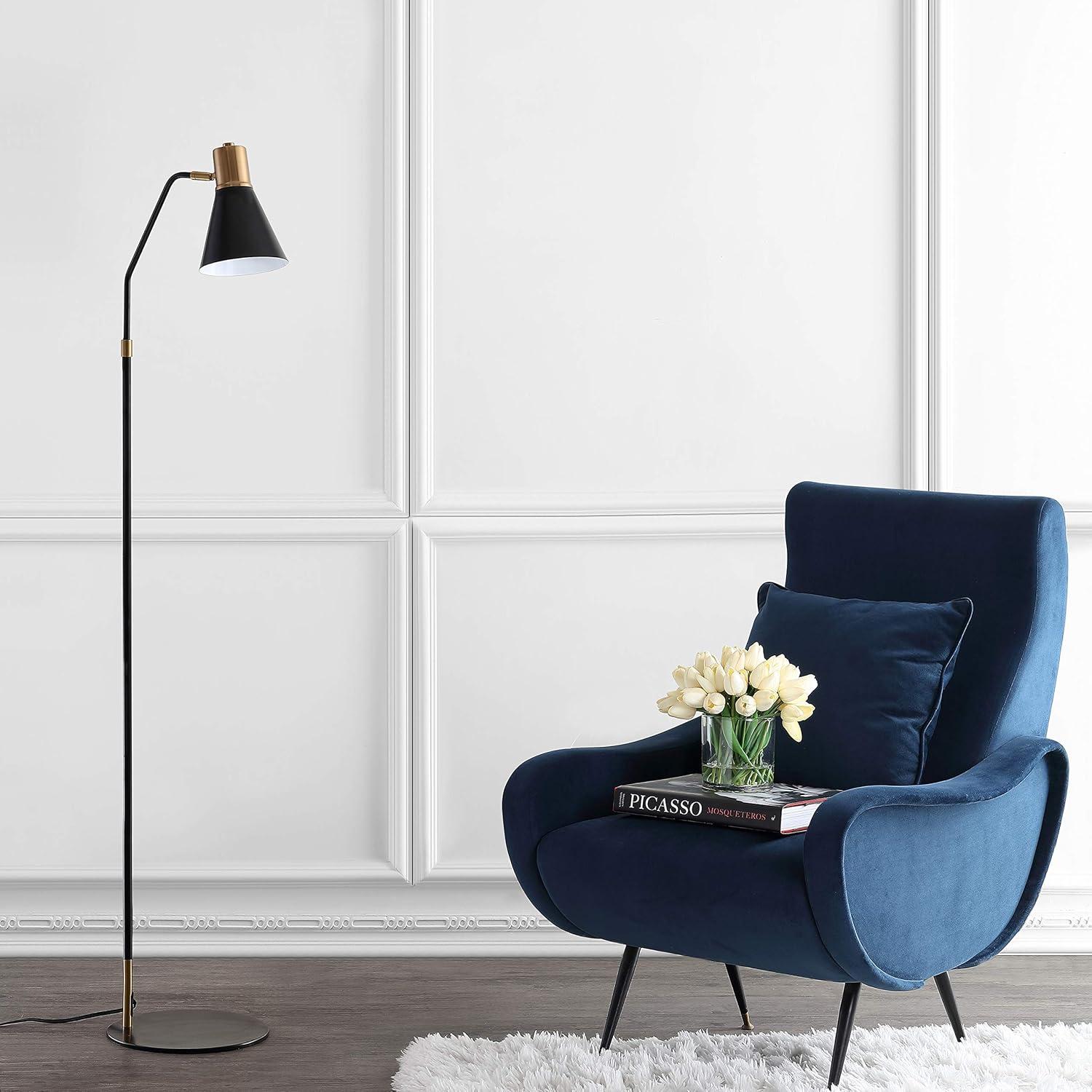 Apollo 61" Modern Metal LED Task Floor Lamp, Black/Brass Gold