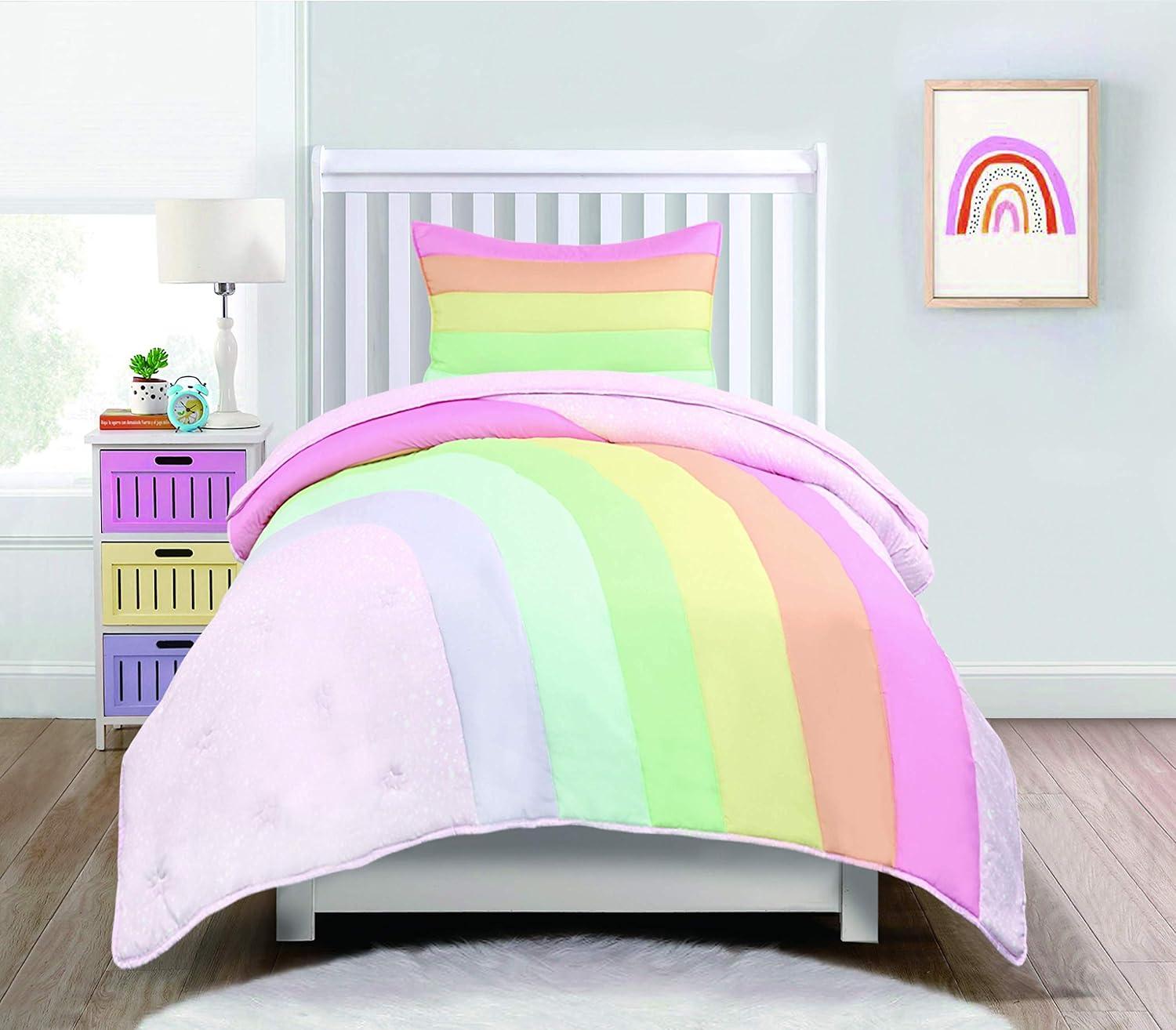 Tadpoles 2-Piece Rainbow Quilt Set | 1 Twin Bed Size Quilt & 1 Standard Sham | Made of 100% Micro-denier Polyester Fiber