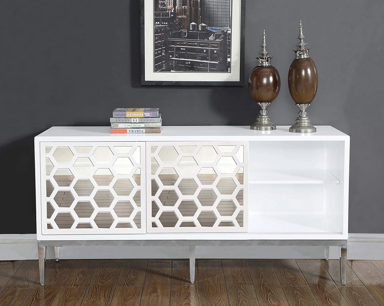 Meridian Furniture Zoey Aparador Buffet de Madera en Laca Blanca