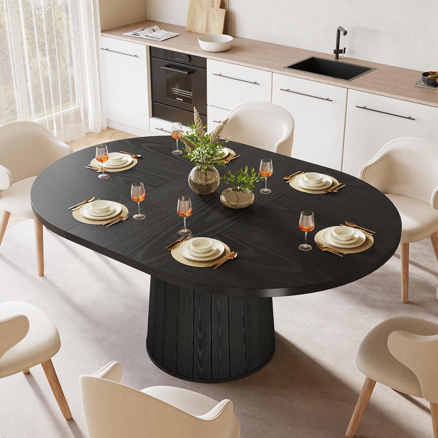 Millwood Pines 55 Inch Oval Dining Table With Wood Base For Dining Room, Kitchen