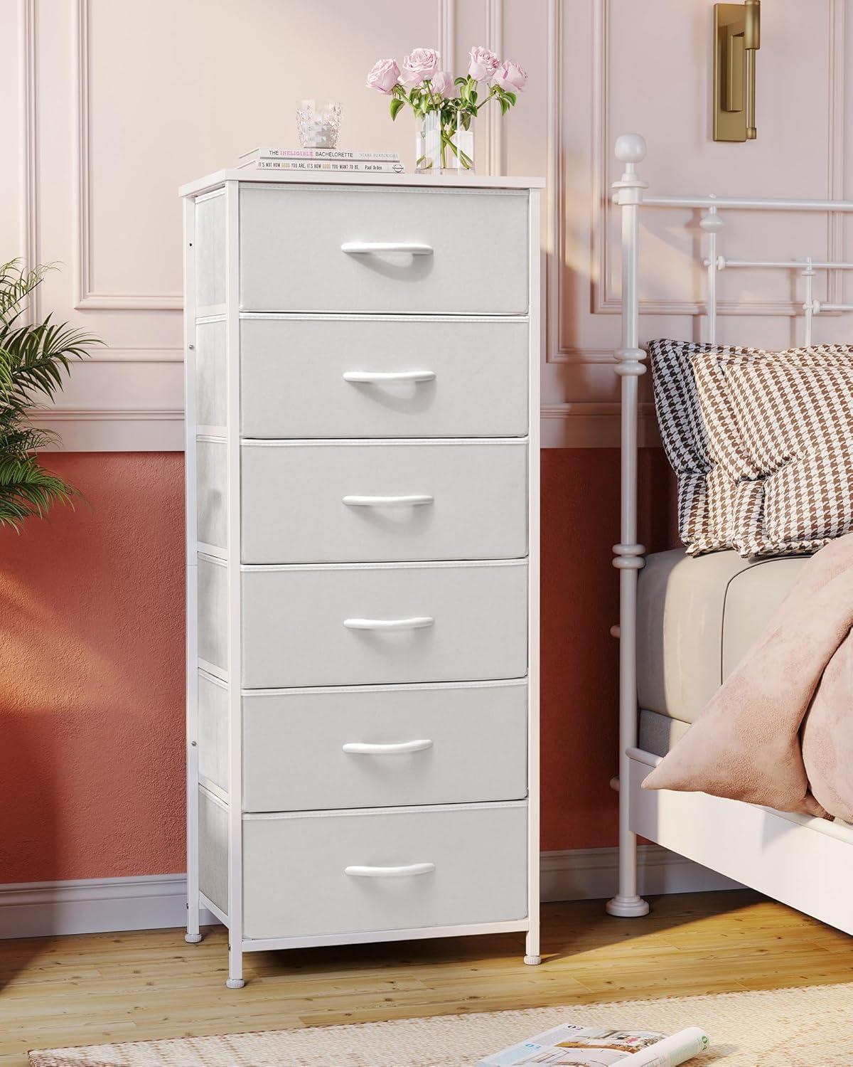 Crestlive Products 6 Drawers Vertical Dresser for Bedroom Storage Tower with Wood Top White