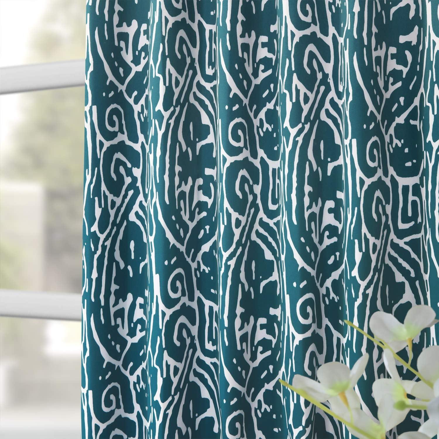 Teal and White Abstract Blackout Polyester Curtain Panel