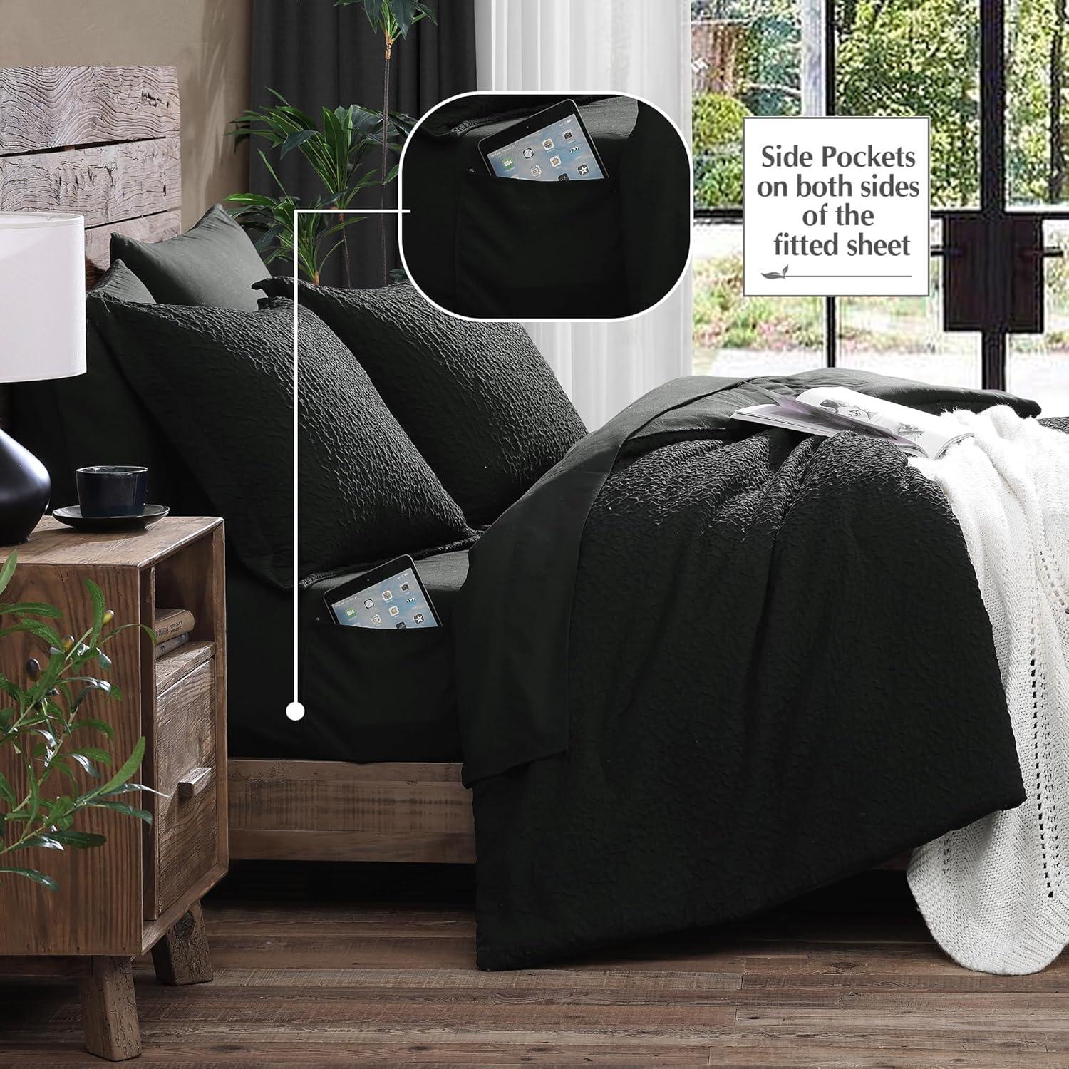 Black Microfiber Queen Bed in a Bag Set