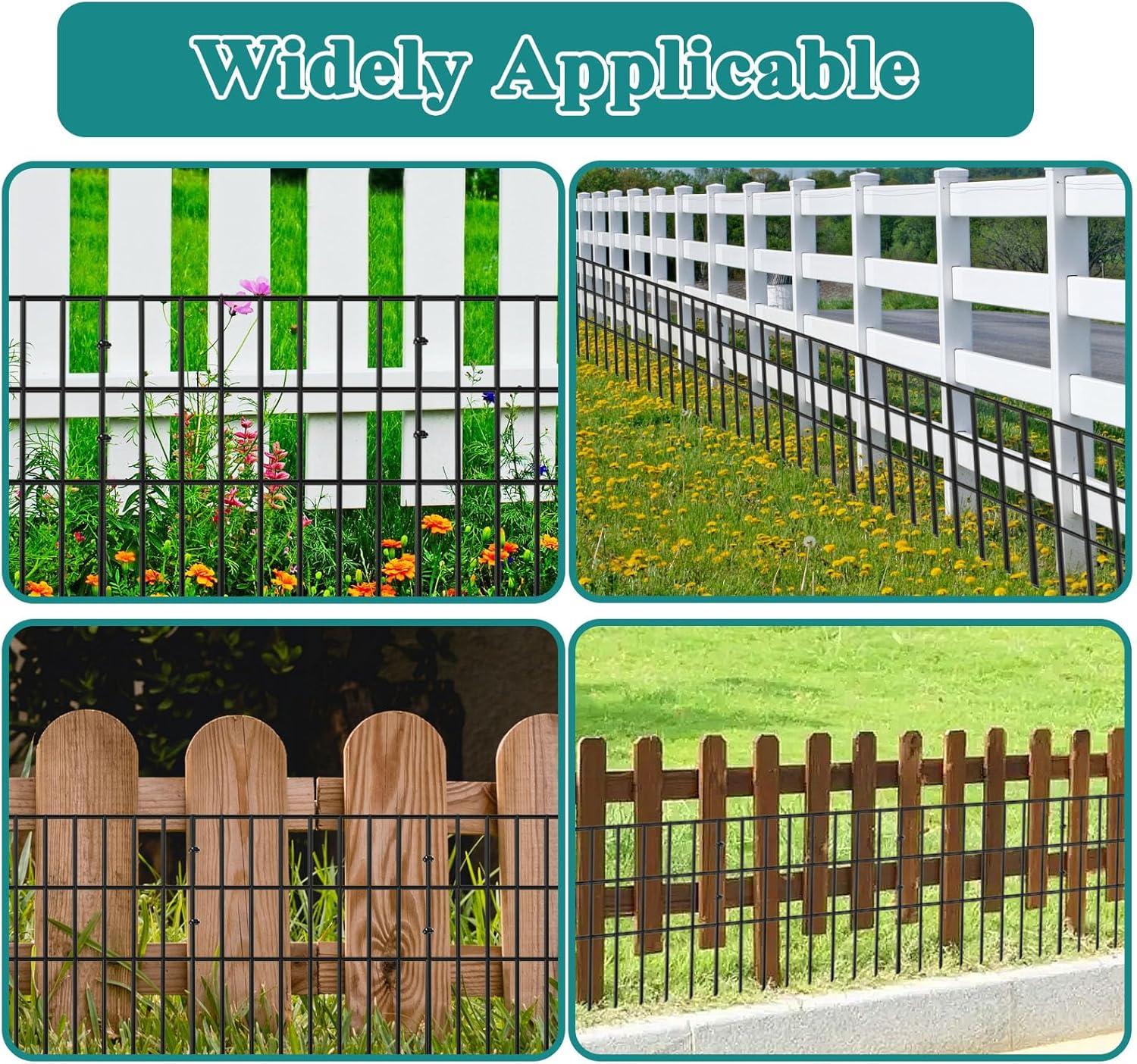 25 Pack Garden Animal Barrier Fence, 1.65inch Spike Spacing No Dig Fence, Reusable Rustproof Metal Fence Border, Dogs Rabbits Blocker Fence for Outdoor Yard, Total 27ft(L) x 17inch(H)